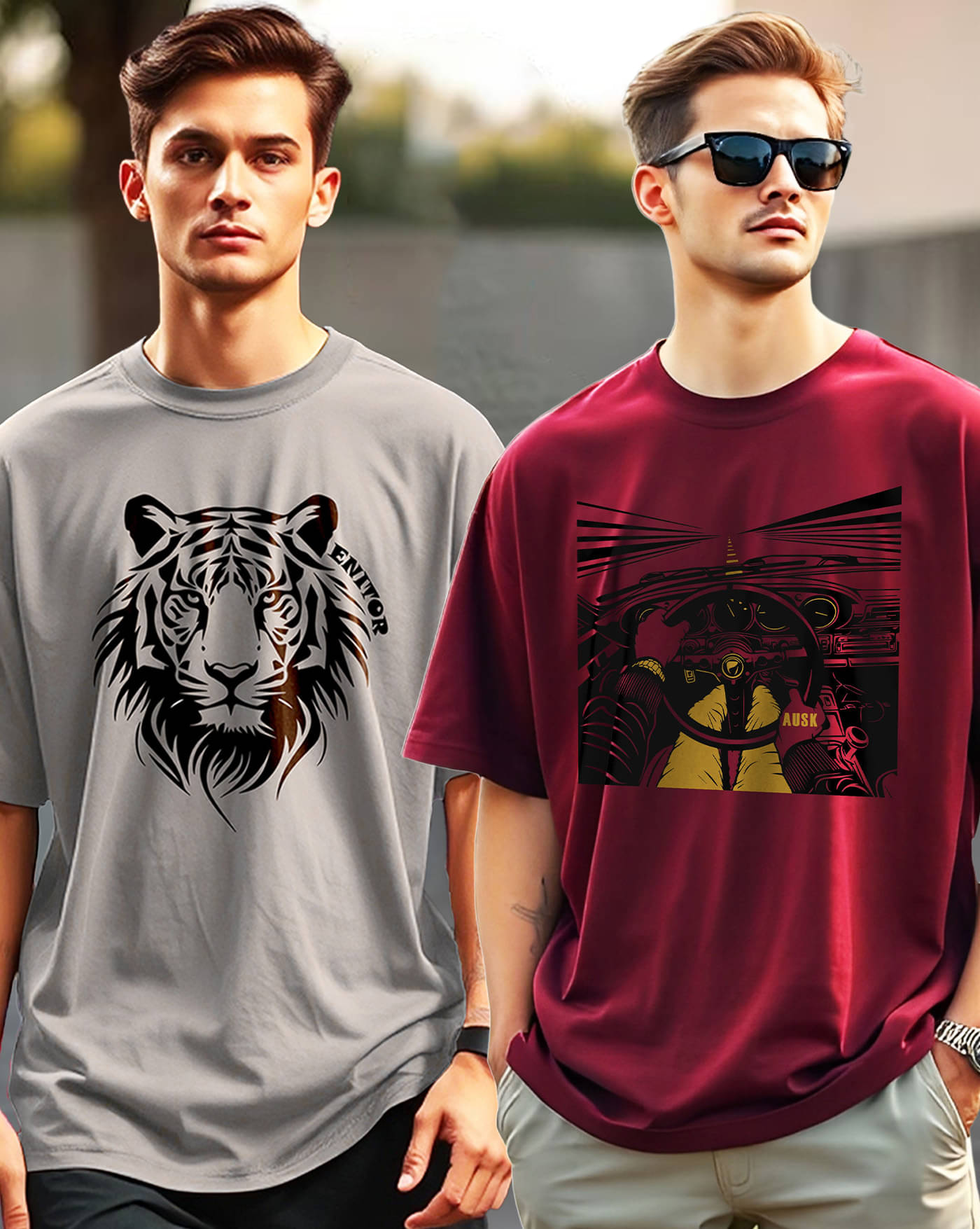     			ENITOR Men Cotton Blend Oversized Fit Printed T-Shirt ( Maroon )