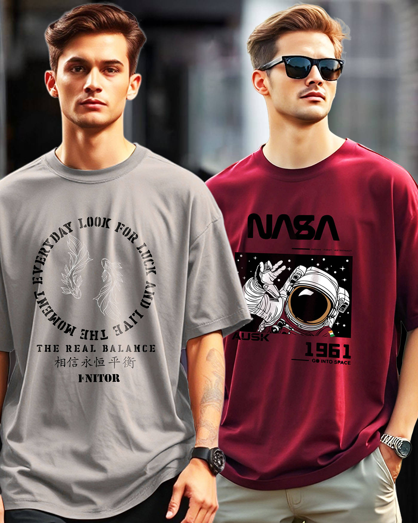 ENITOR Men Cotton Blend Oversized Fit Printed T-Shirt ( Grey ) ENITOR Men Cotton Blend Oversized Fit Printed T-Shirt ( Grey )