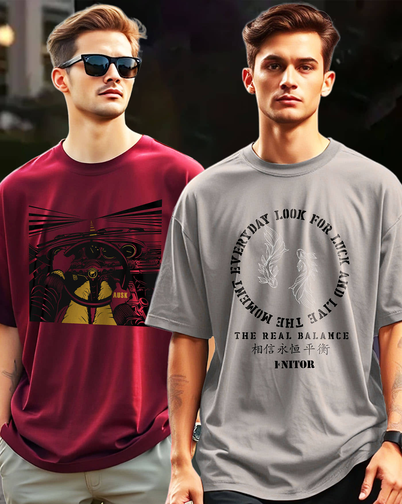 ENITOR Men Cotton Blend Oversized Fit Printed T-Shirt ( Grey )