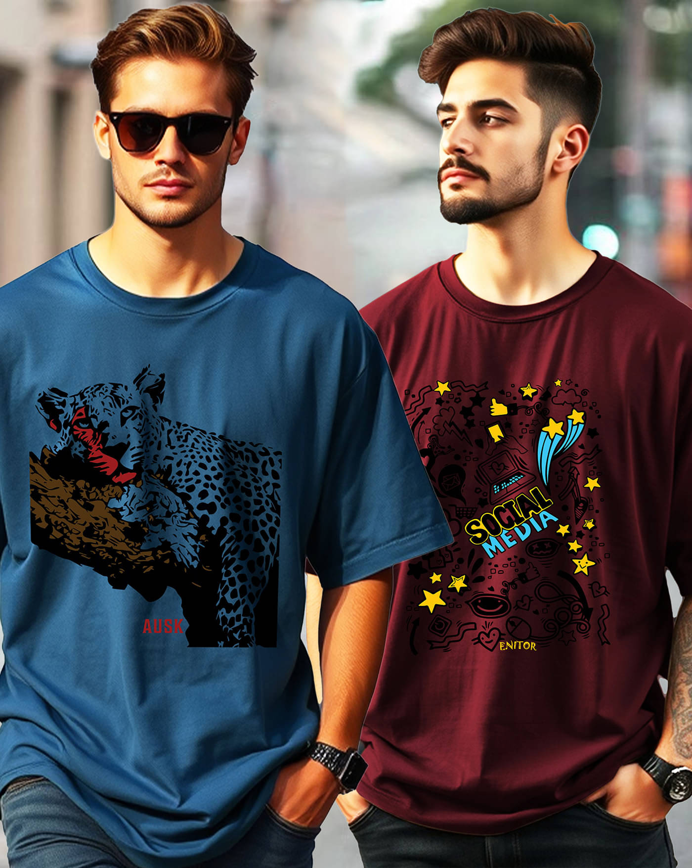     			ENITOR Men Cotton Blend Oversized Fit Printed T-Shirt ( Maroon )