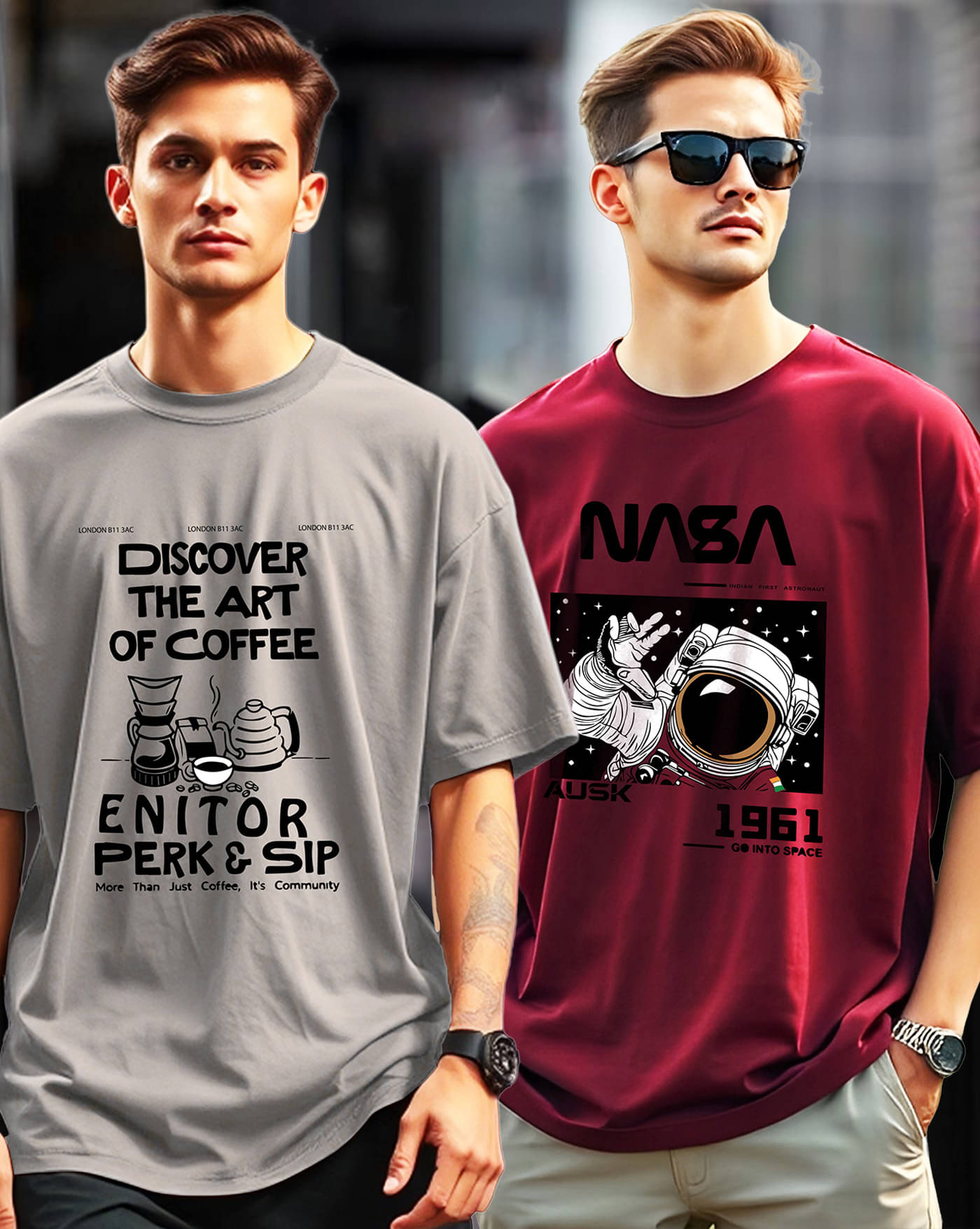 ENITOR Men Cotton Blend Oversized Fit Printed T-Shirt ( Grey )     			ENITOR Men Cotton Blend Oversized Fit Printed T-Shirt ( Grey )