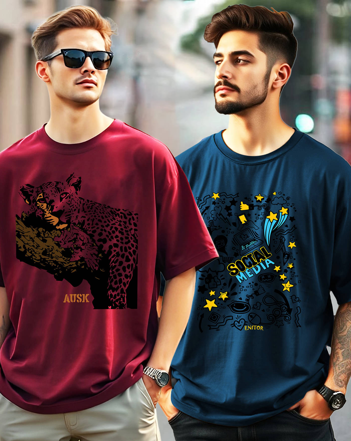     			ENITOR Men Cotton Blend Oversized Fit Printed T-Shirt ( Multicolor )