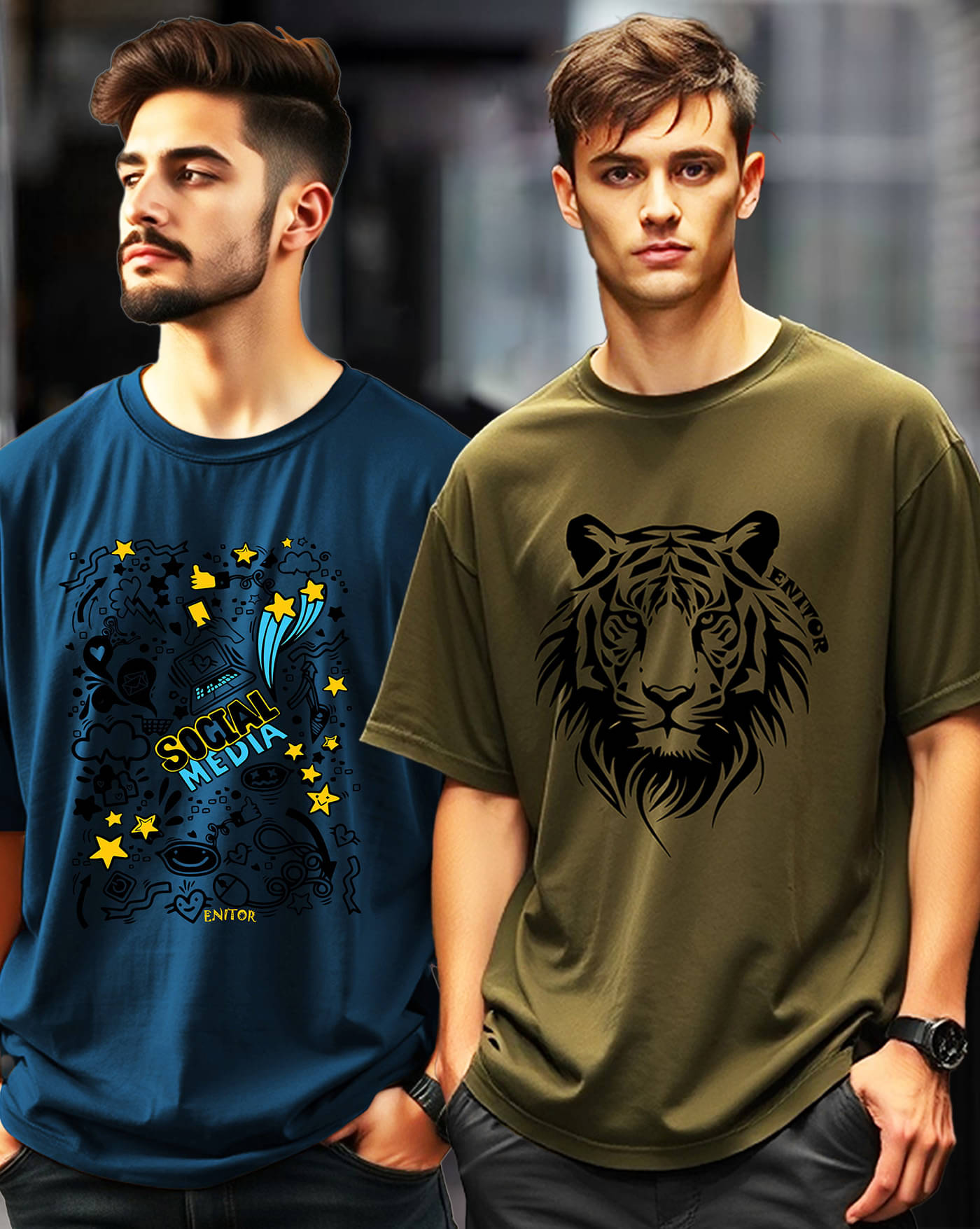    			ENITOR Men Cotton Blend Oversized Fit Printed T-Shirt ( Green )