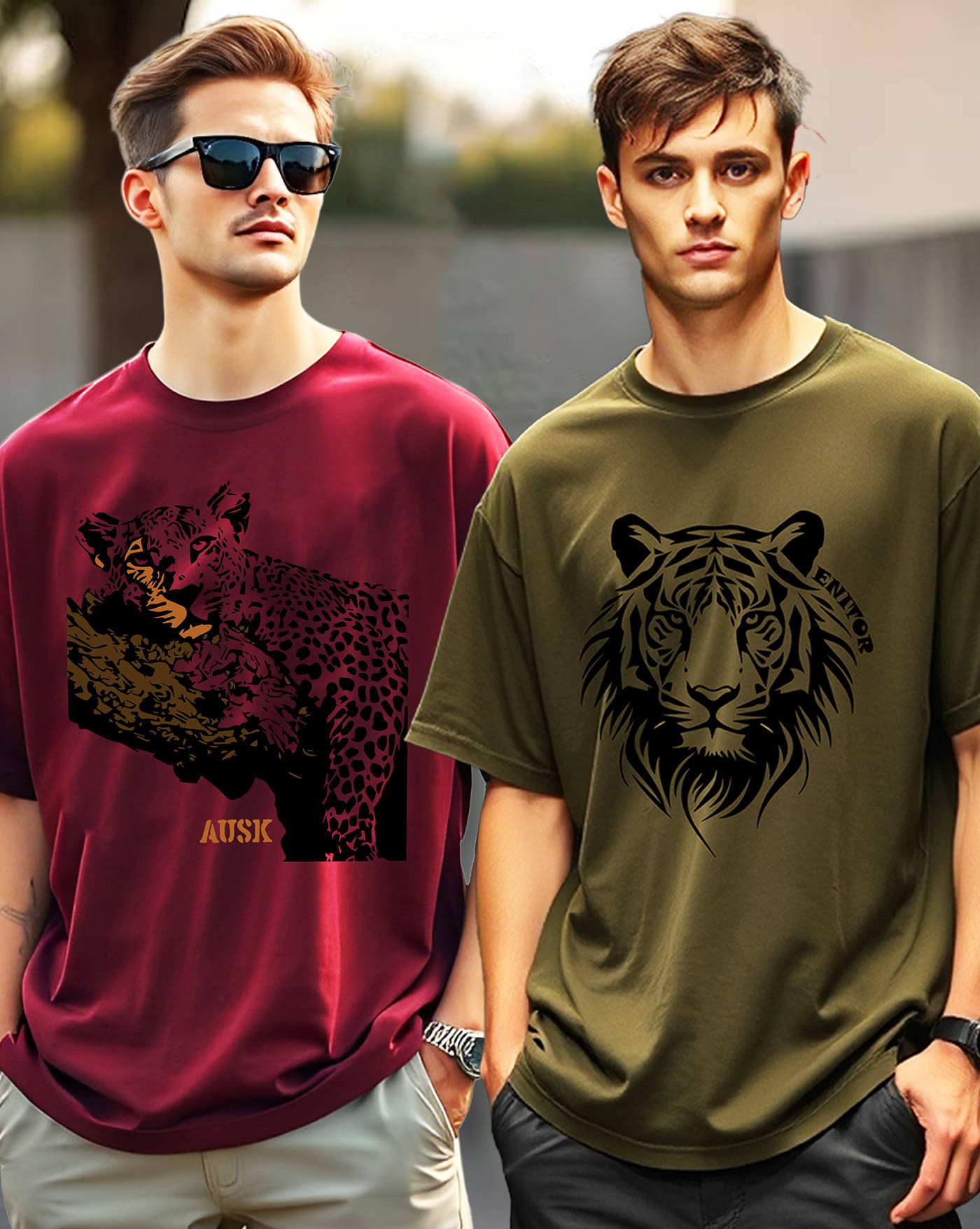     			ENITOR Men Cotton Blend Oversized Fit Printed T-Shirt ( Green )