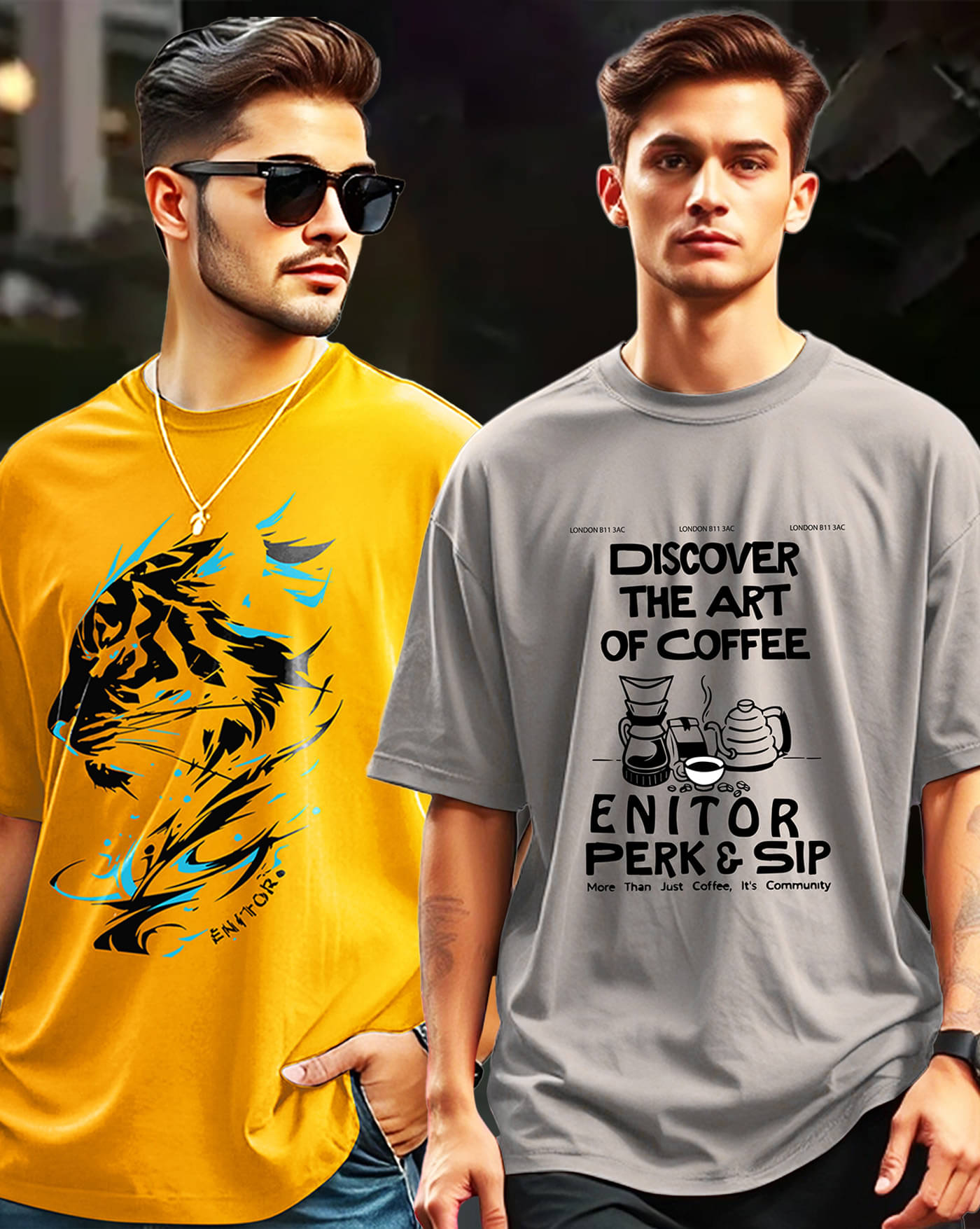 ENITOR Men Cotton Blend Oversized Fit Printed T-Shirt ( Yellow ) ENITOR Men Cotton Blend Oversized Fit Printed T-Shirt ( Yellow )