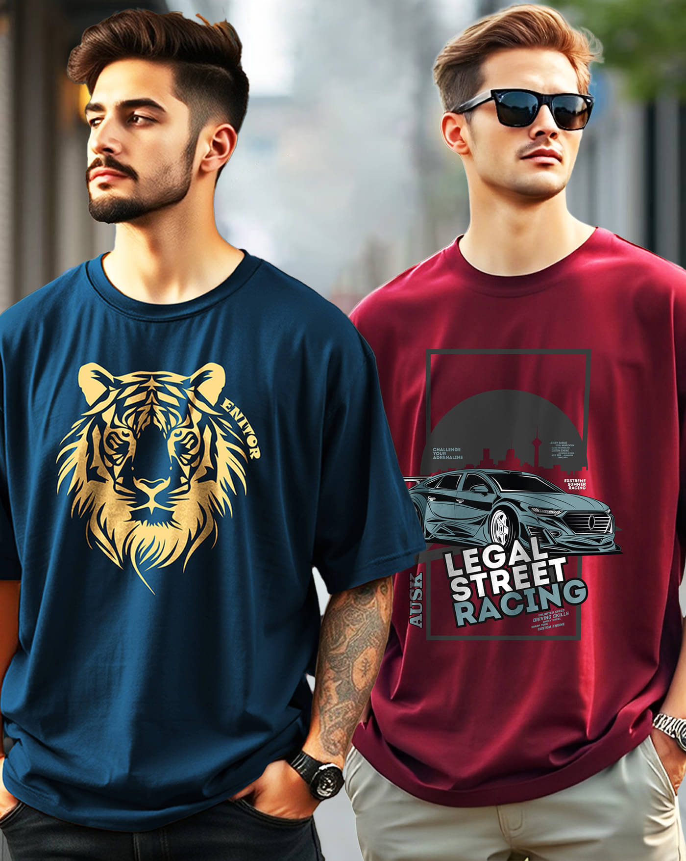 ENITOR Men Cotton Blend Oversized Fit Printed T-Shirt ( Teal Blue ) ENITOR Men Cotton Blend Oversized Fit Printed T-Shirt ( Teal Blue )