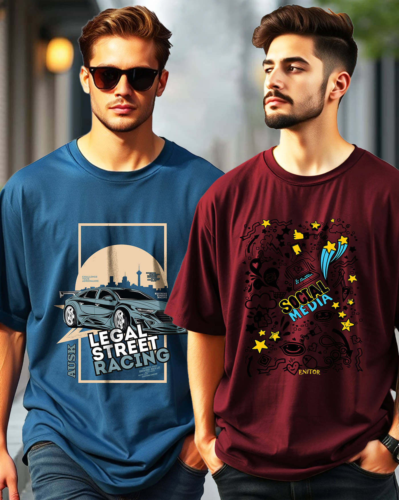 ENITOR Men Cotton Blend Oversized Fit Printed T-Shirt ( Maroon ) ENITOR Men Cotton Blend Oversized Fit Printed T-Shirt ( Maroon )