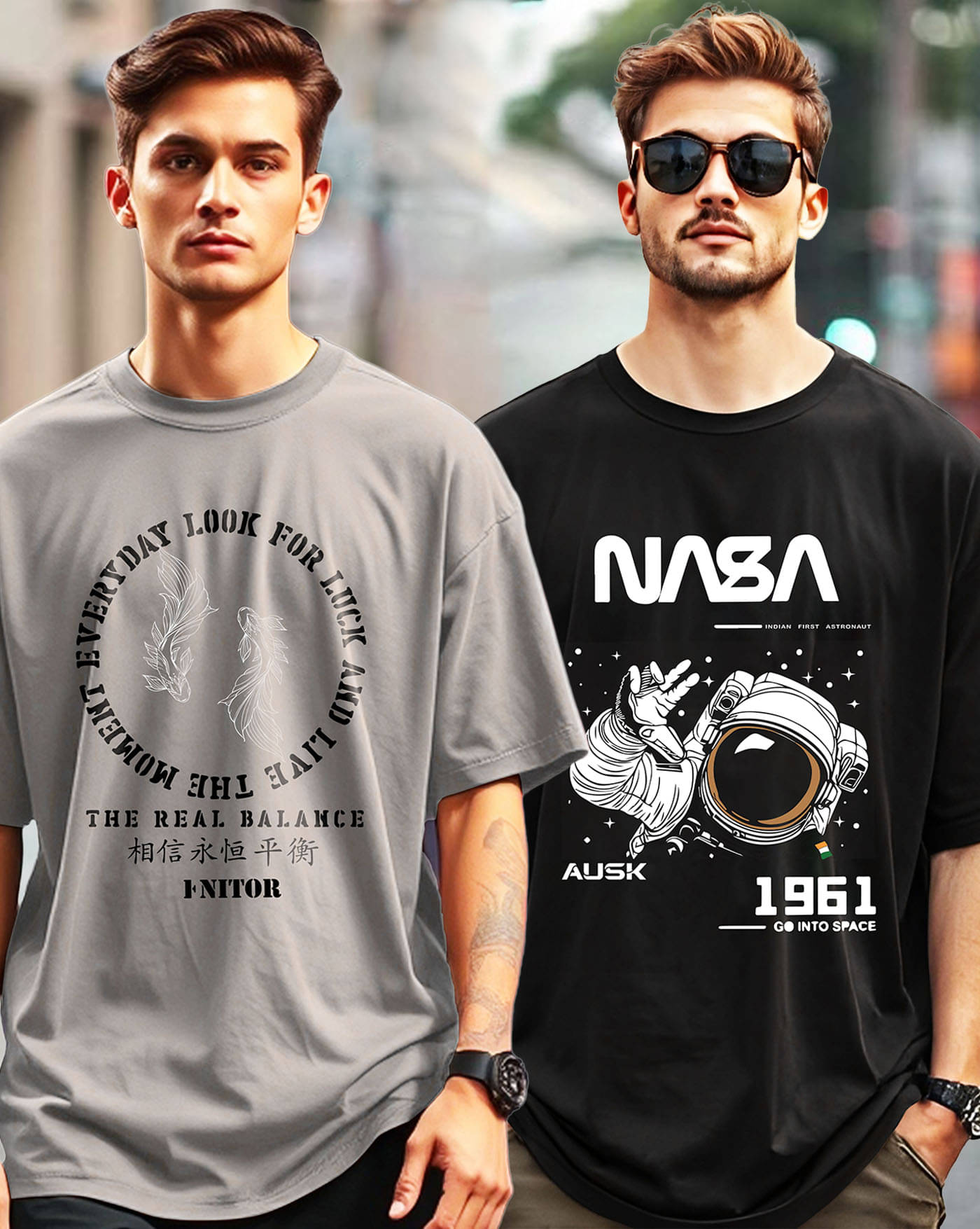     			ENITOR Men Cotton Blend Oversized Fit Printed T-Shirt ( Grey )