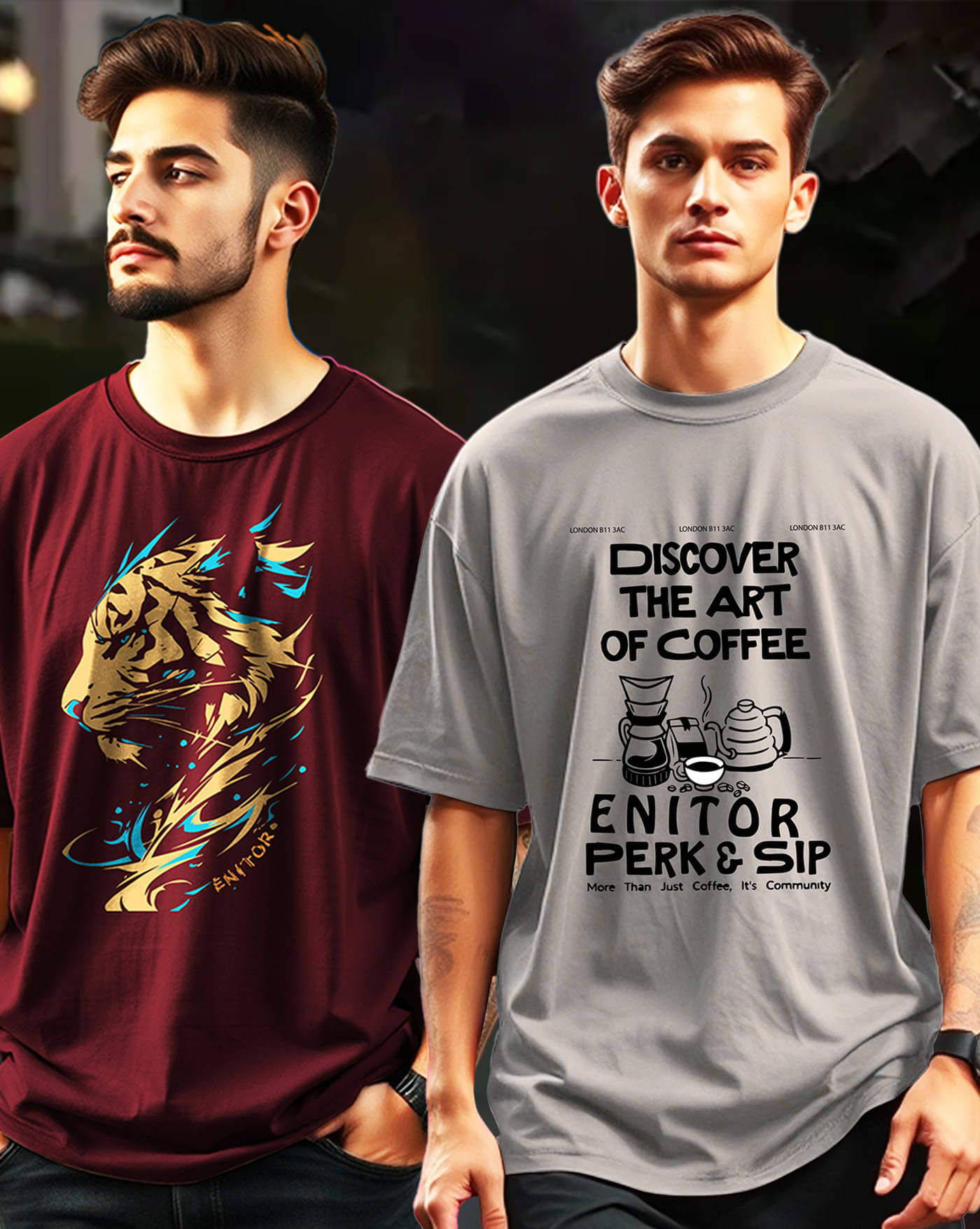 ENITOR Men Cotton Blend Oversized Fit Printed T-Shirt ( Grey )     			ENITOR Men Cotton Blend Oversized Fit Printed T-Shirt ( Grey )