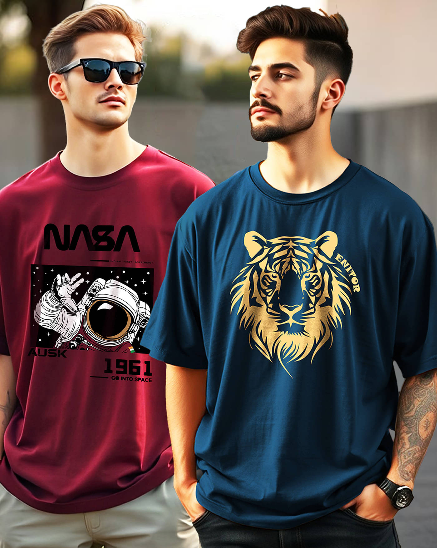 ENITOR Men Cotton Blend Oversized Fit Printed T-Shirt ( Teal Blue ) ENITOR Men Cotton Blend Oversized Fit Printed T-Shirt ( Teal Blue )
