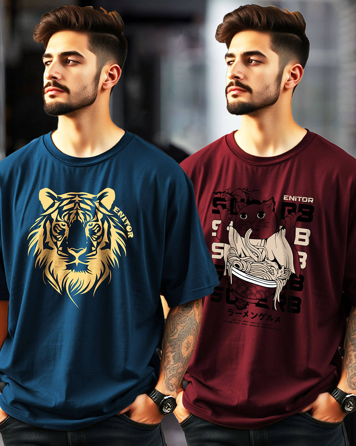 ENITOR Men Cotton Blend Oversized Fit Printed T-Shirt ( Multicolor ) ENITOR Men Cotton Blend Oversized Fit Printed T-Shirt ( Multicolor )