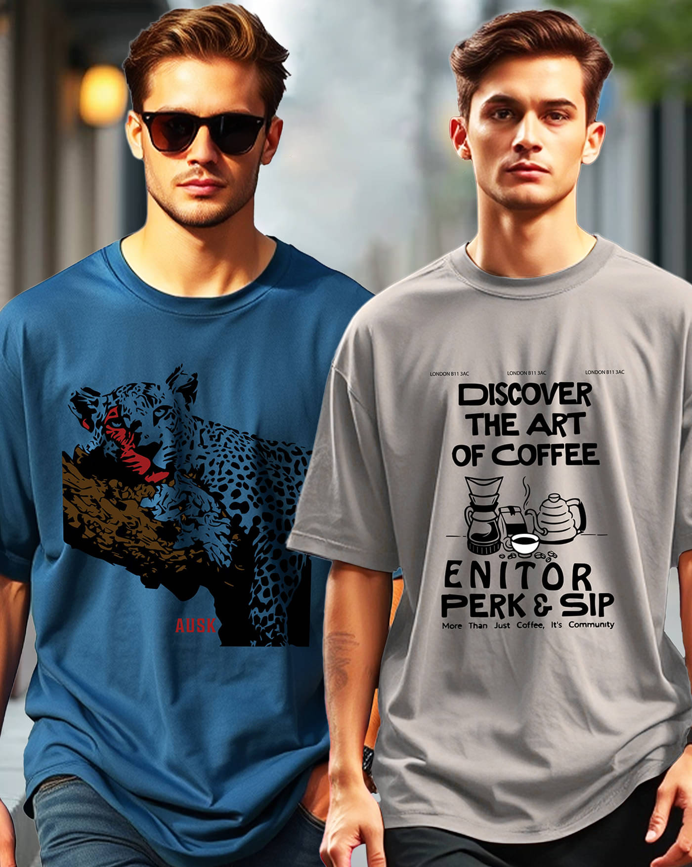     			ENITOR Men Cotton Blend Oversized Fit Printed T-Shirt ( Grey )