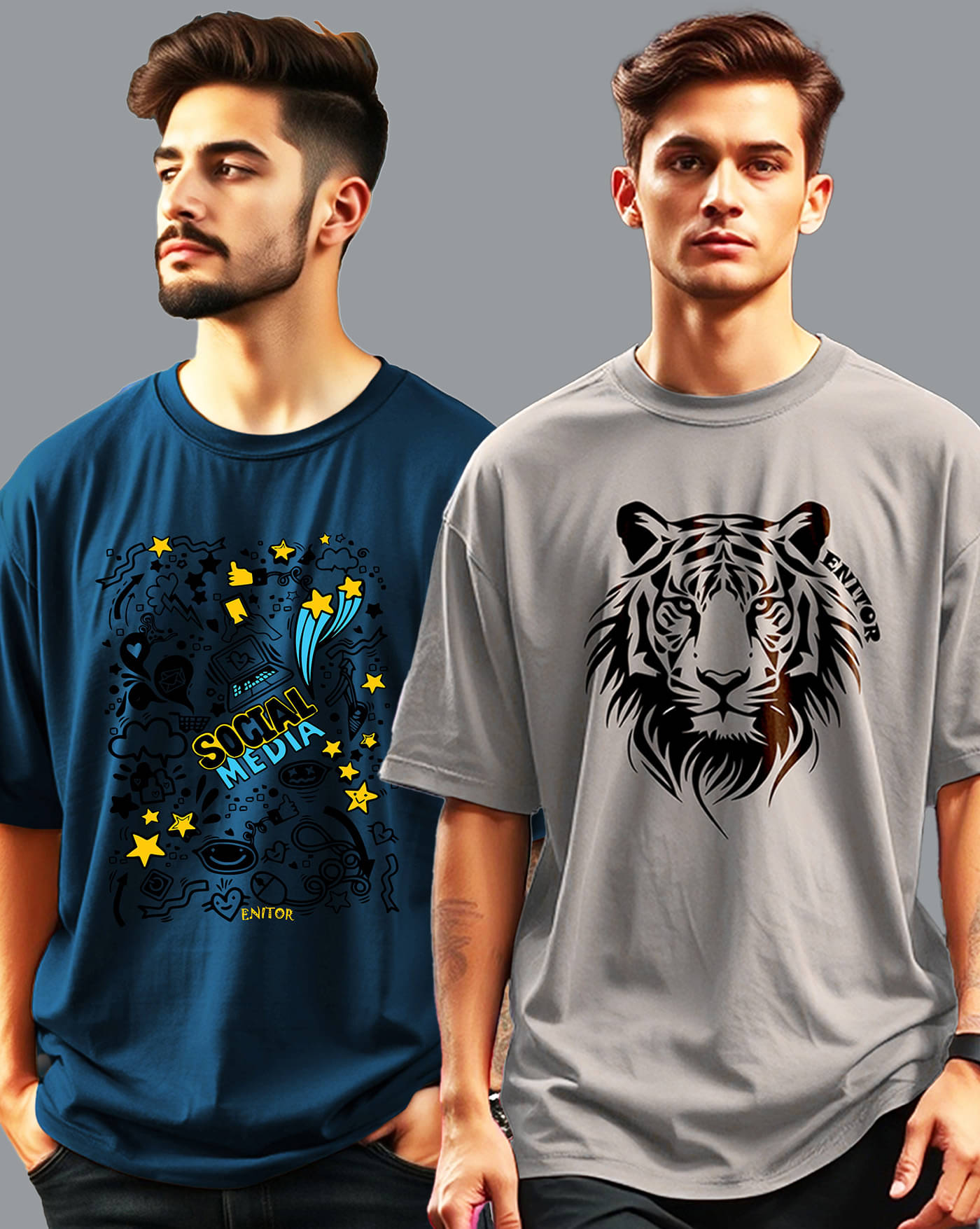 ENITOR Men Cotton Blend Oversized Fit Printed T-Shirt ( Teal Blue ) ENITOR Men Cotton Blend Oversized Fit Printed T-Shirt ( Teal Blue )