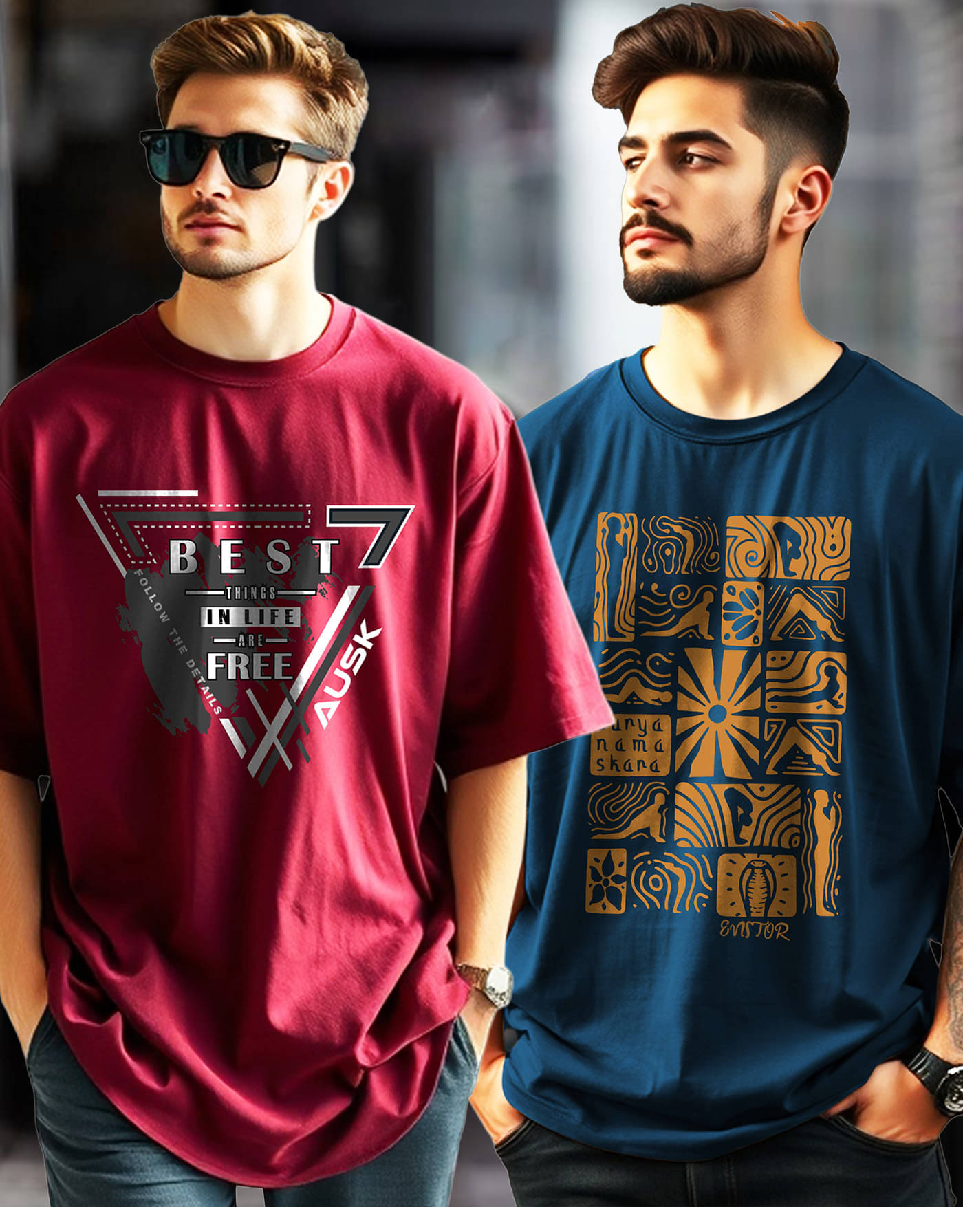     			ENITOR Men Cotton Blend Oversized Fit Printed T-Shirt ( Teal Blue )