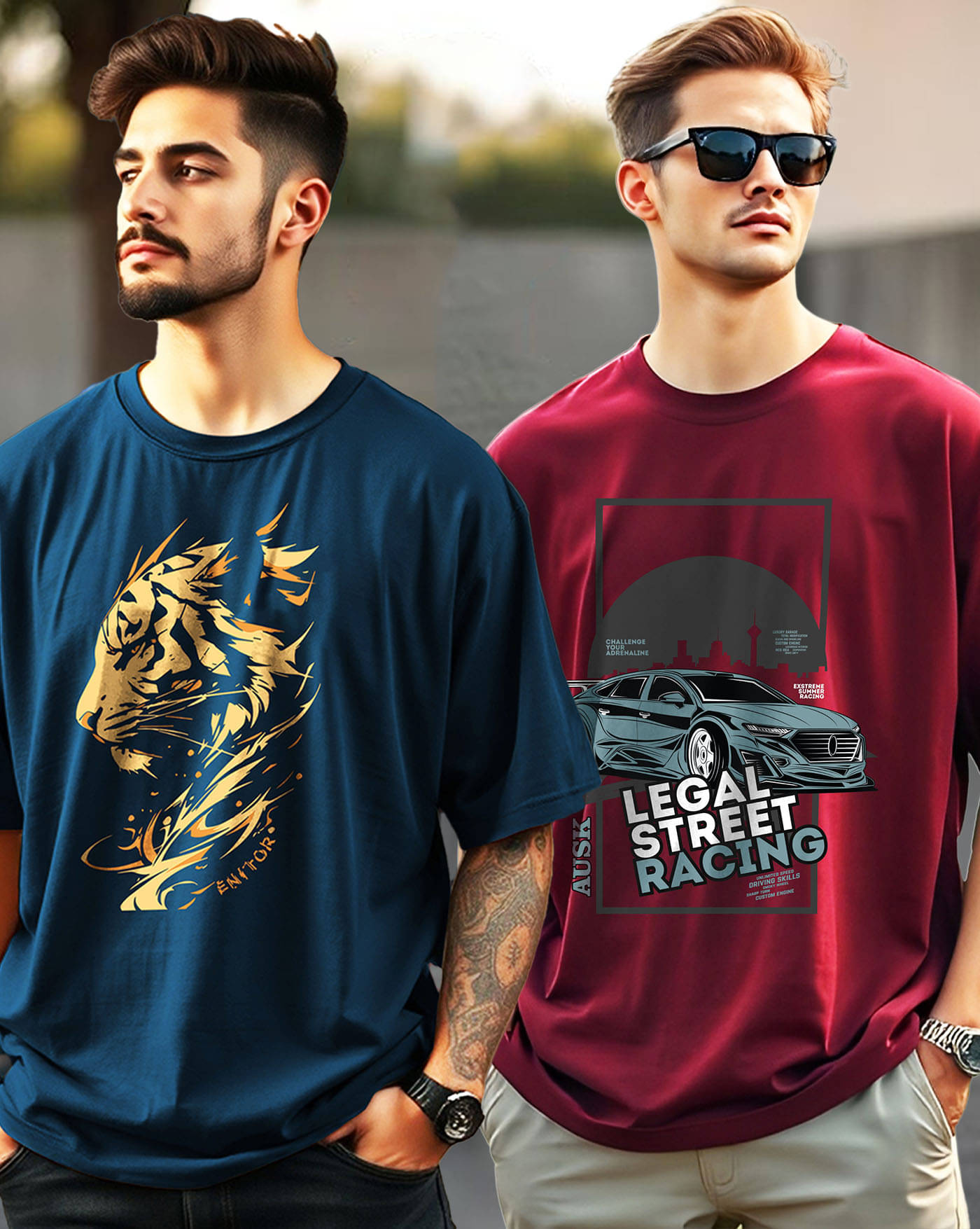     			ENITOR Men Cotton Blend Oversized Fit Printed T-Shirt ( Teal Blue )