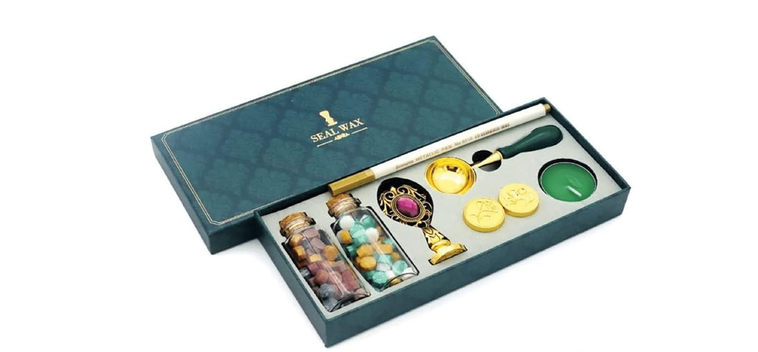     			HEEPI Wax Seal Stamp Kit with Sealing Wax Beads, Candles, Wax Melting Spoon, Wooden Handle Stamp For Craft, Fine Gift Box (Love)