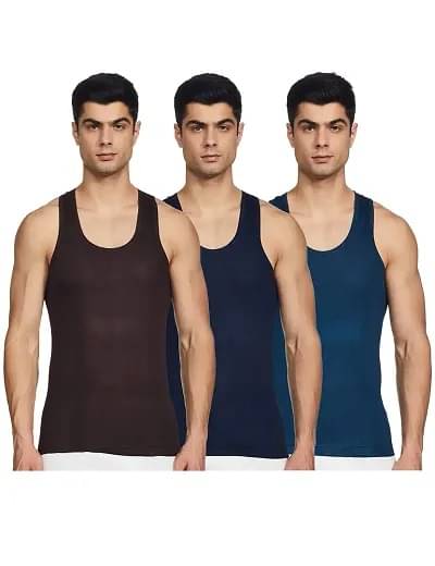 INNERO Pack of 3 Cotton Blend Basic Vest For Men ( Multicolor ) INNERO Pack of 3 Cotton Blend Basic Vest For Men ( Multicolor )