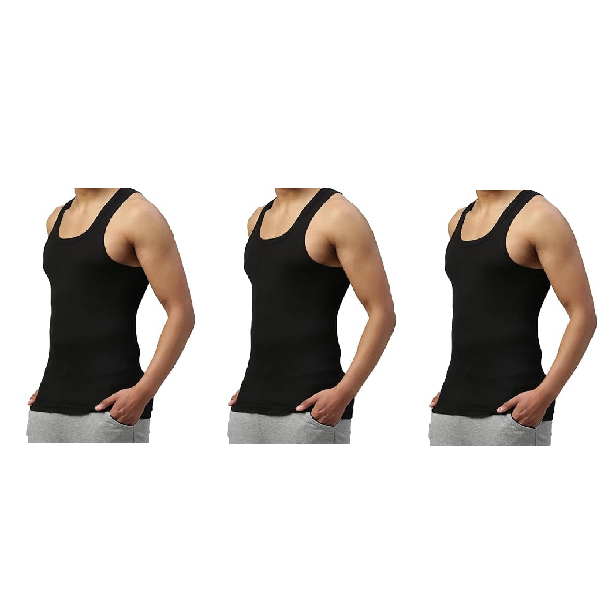     			INNERO Pack of 3 Cotton Blend Gym Vest For Men ( Black )
