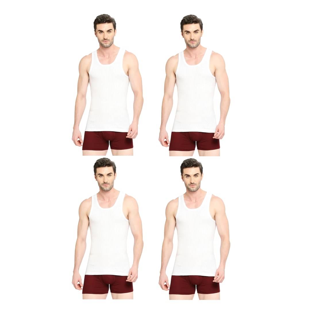 INNERO Pack of 4 Cotton Basic Vest For Men ( White ) INNERO Pack of 4 Cotton Basic Vest For Men ( White )