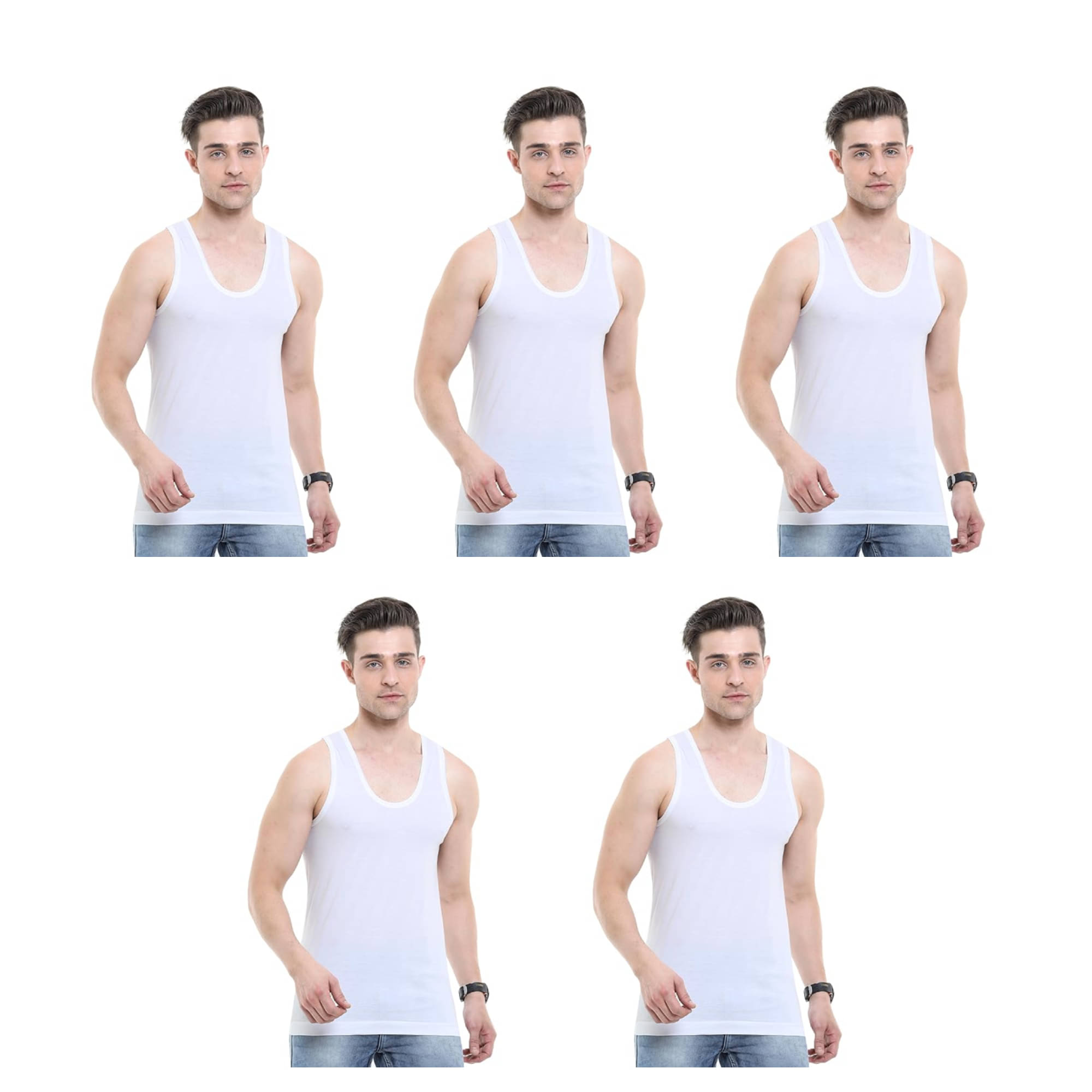     			INNERO Pack of 5 Cotton Blend Basic Vest For Men ( White )