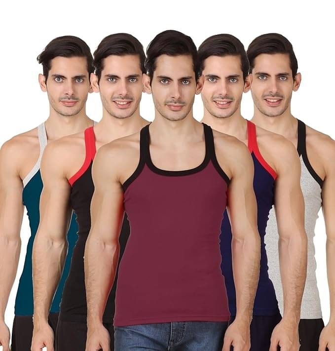 INNERO Pack of 5 Cotton Blend Gym Vest For Men ( Multicolor5 )     			INNERO Pack of 5 Cotton Blend Gym Vest For Men ( Multicolor5 )