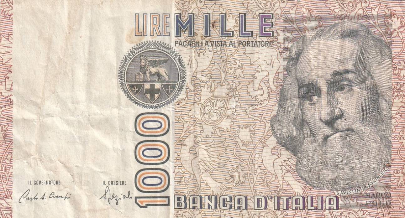     			Italy 1000 Lire Marco Polo RARE NOTE