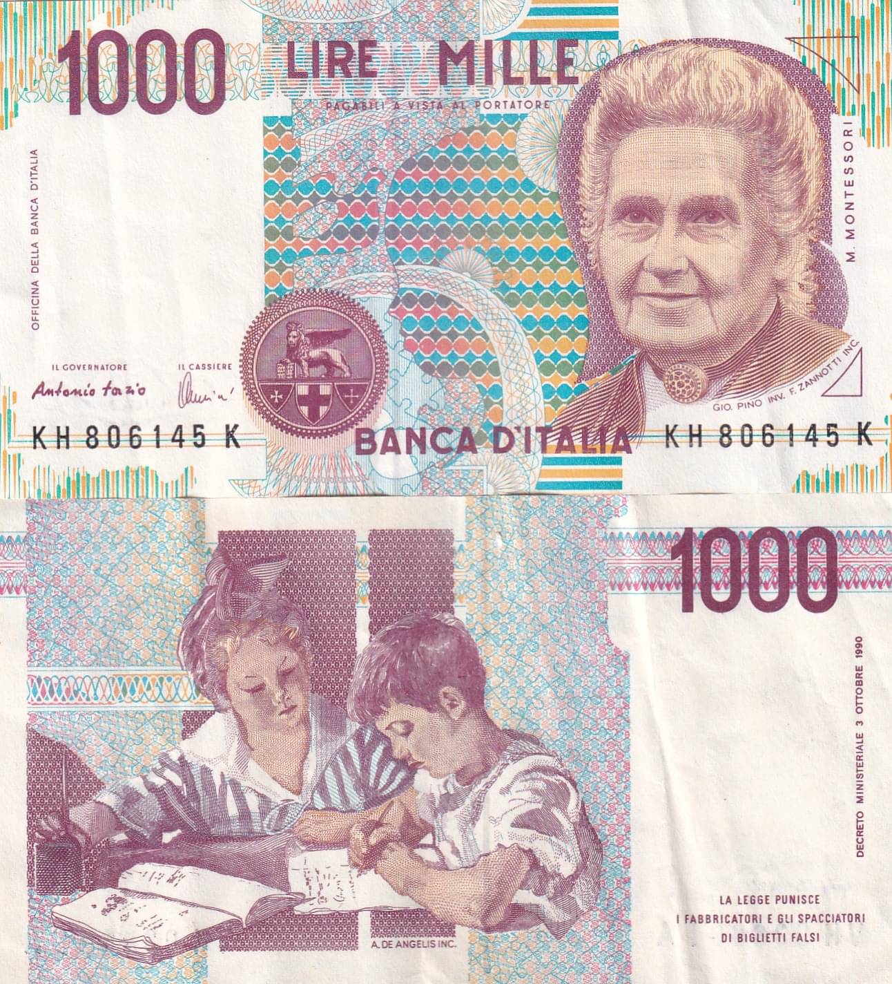     			Italy 1000 Lire Montessori Rare Note