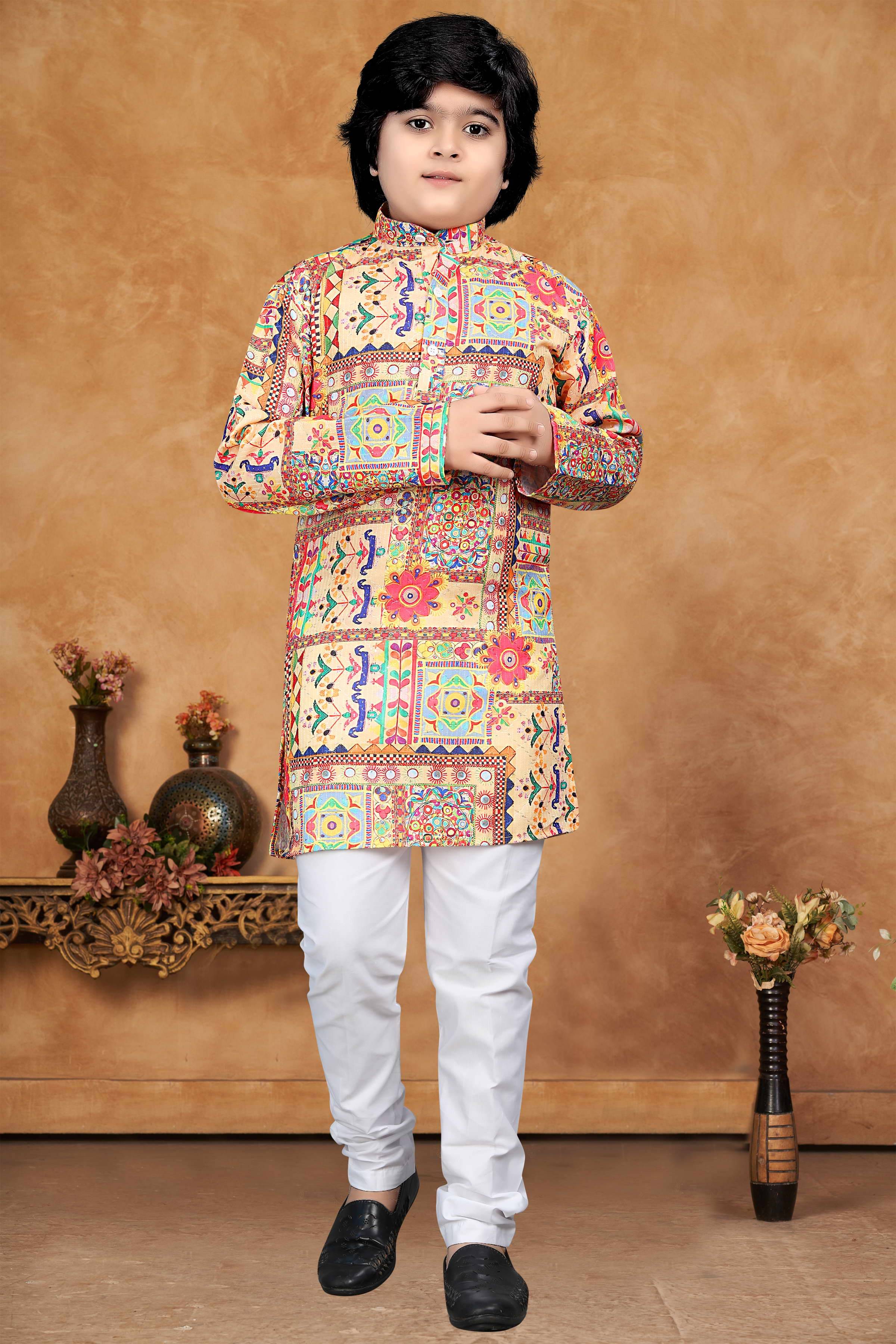 KC Kunj Creation Boys Cotton Blend Multicolor Kurta Pyjama Set ( Pack of 1 ) KC Kunj Creation Boys Cotton Blend Multicolor Kurta Pyjama Set ( Pack of 1 )