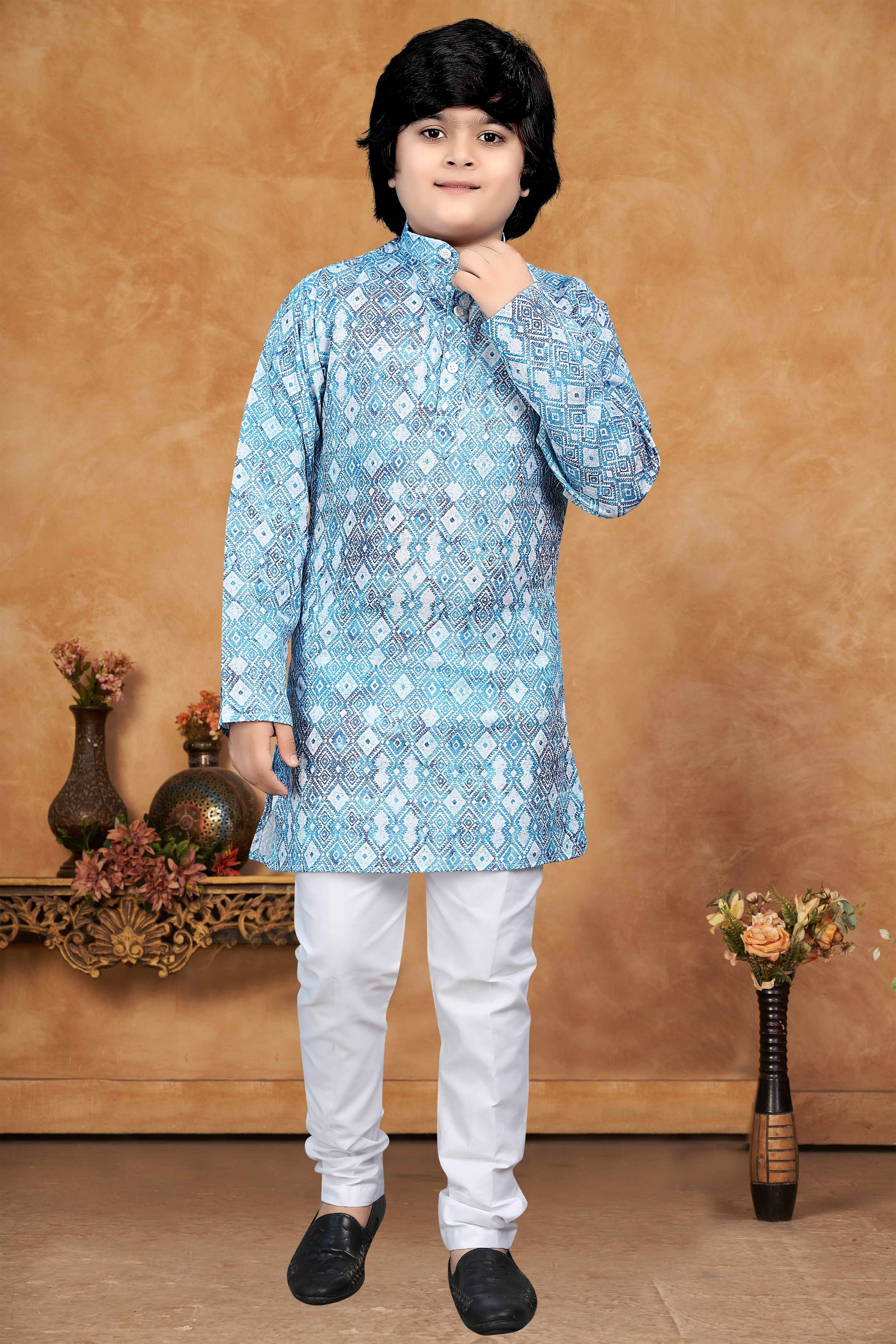     			KC Kunj Creation Boys Cotton Blend Blue Kurta Pyjama Set ( Pack of 1 )
