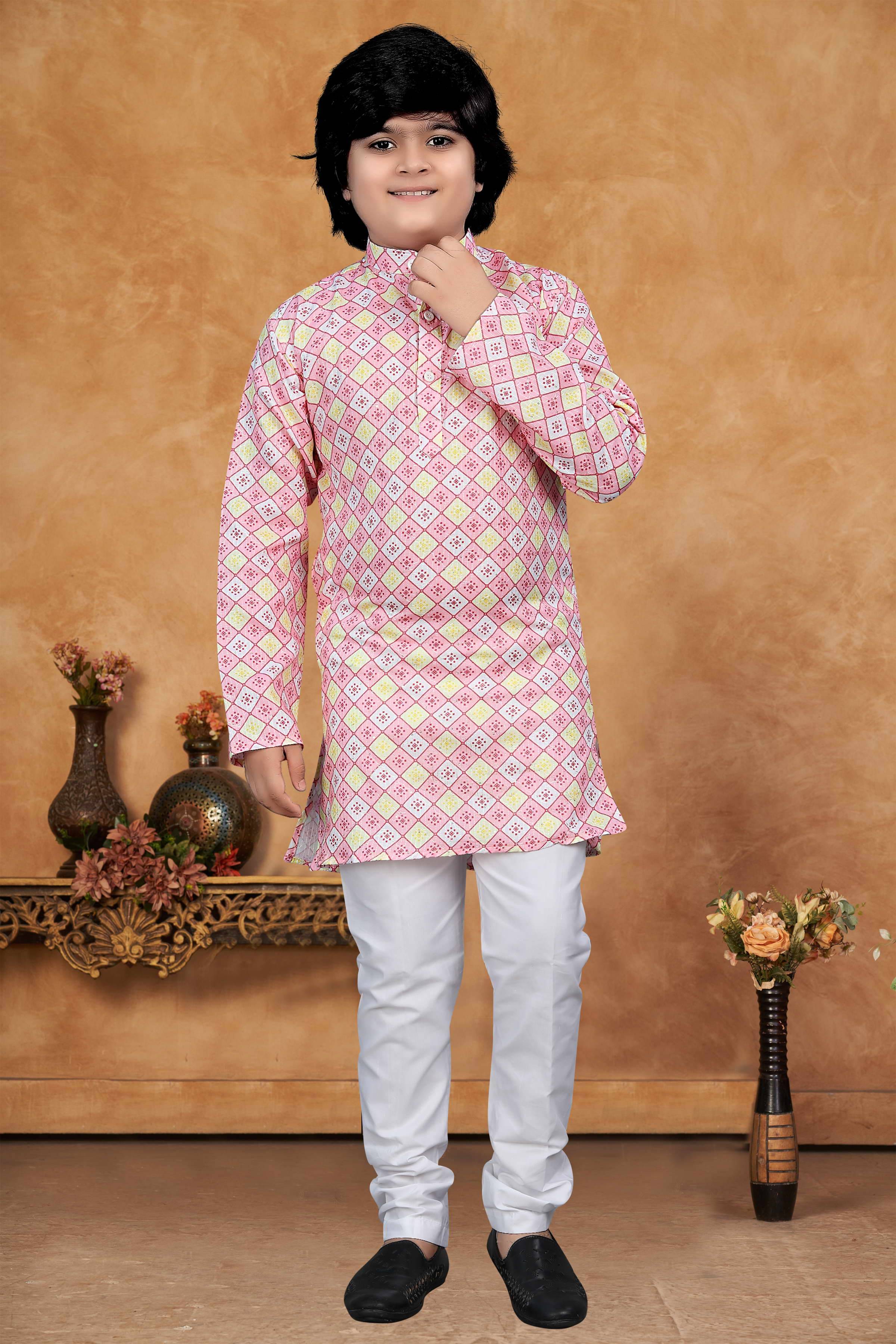 KC Kunj Creation Boys Cotton Blend Pink Kurta Pyjama Set ( Pack of 1 ) KC Kunj Creation Boys Cotton Blend Pink Kurta Pyjama Set ( Pack of 1 )