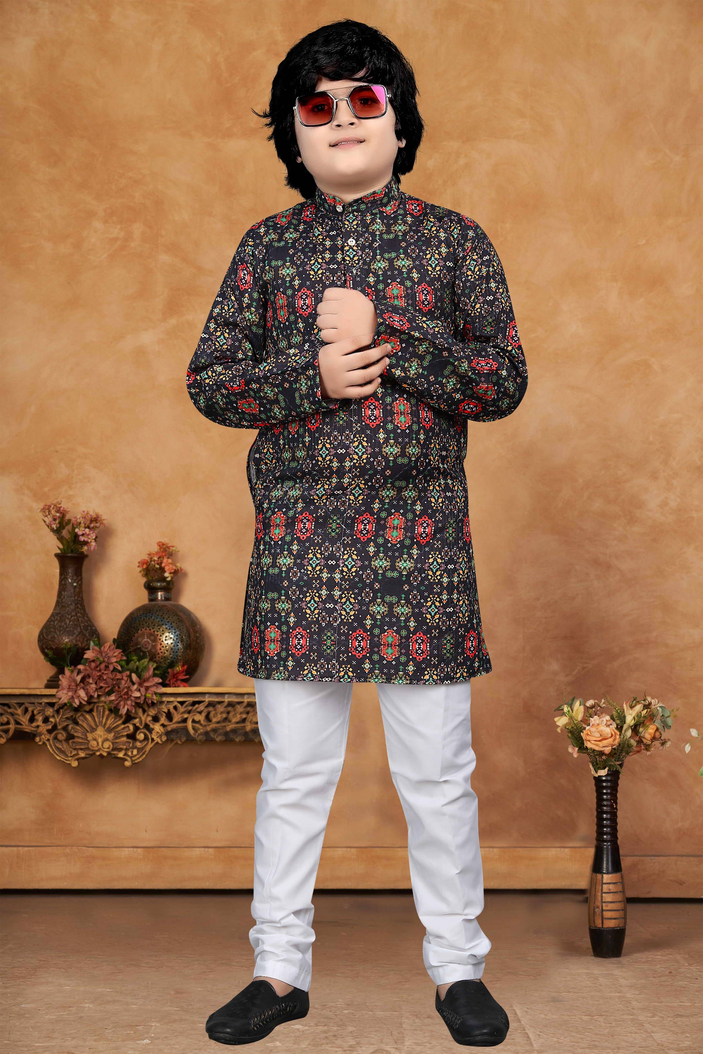     			KC Kunj Creation Boys Cotton Blend Black Kurta Pyjama Set ( Pack of 1 )