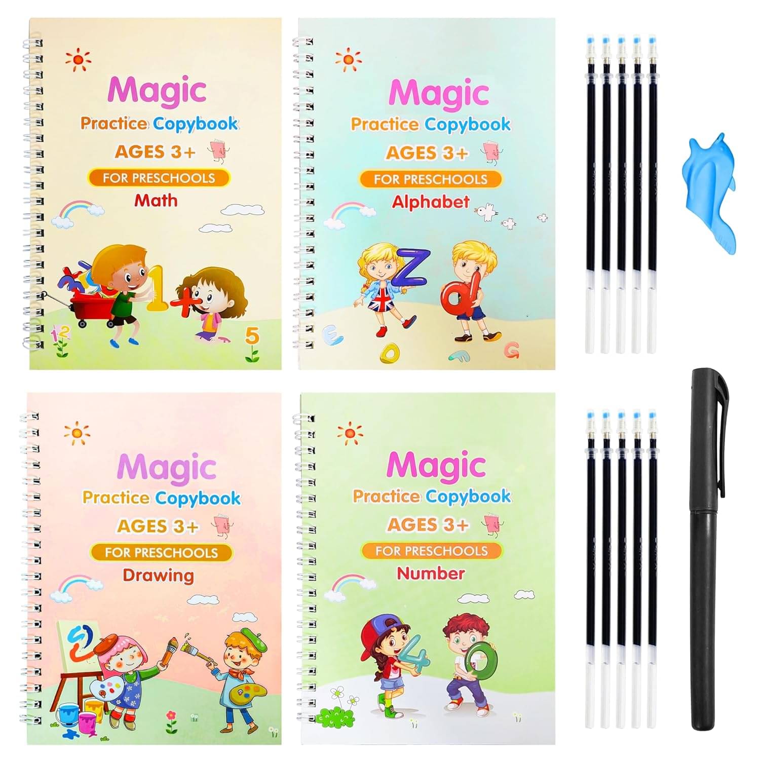 KRAMOX Magic Practice Copybook, (4 BOOK + 10 REFILL+ 1 Pen +1 Grip) Number Tracing Book for Preschoolers with Pen, Magic Calligraphy Copybook Set Practical Reusable Writing Tool Simple Hand Lettering KRAMOX Magic Practice Copybook, (4 BOOK + 10 REFILL+ 1 Pen +1 Grip) Number Tracing Book for Preschoolers with Pen, Magic Calligraphy Copybook Set Practical Reusable Writing Tool Simple Hand Lettering