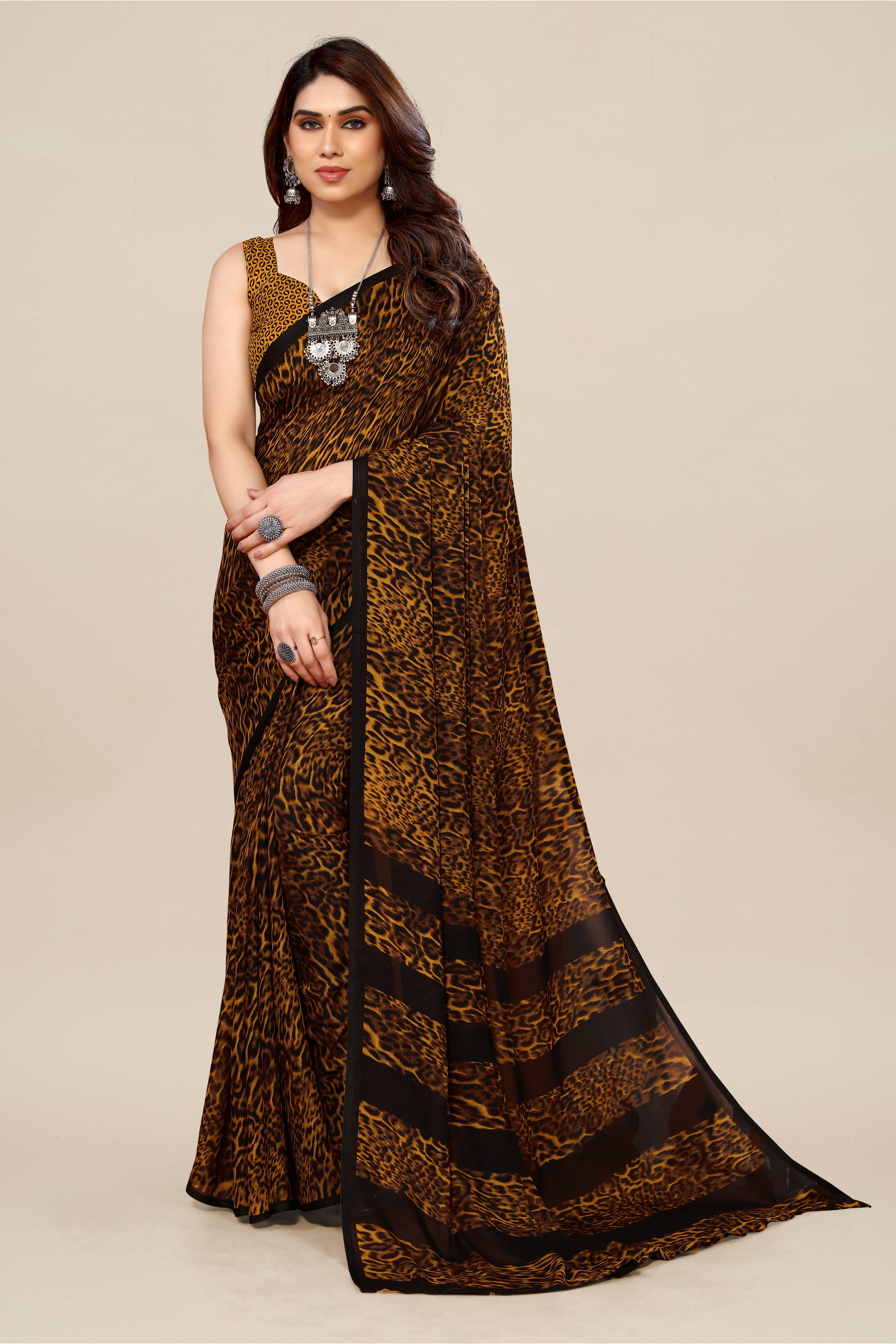     			Kashvi Sarees Georgette Printed Chanderi saree With Unstitched Blouse Piece ( Yellow )
