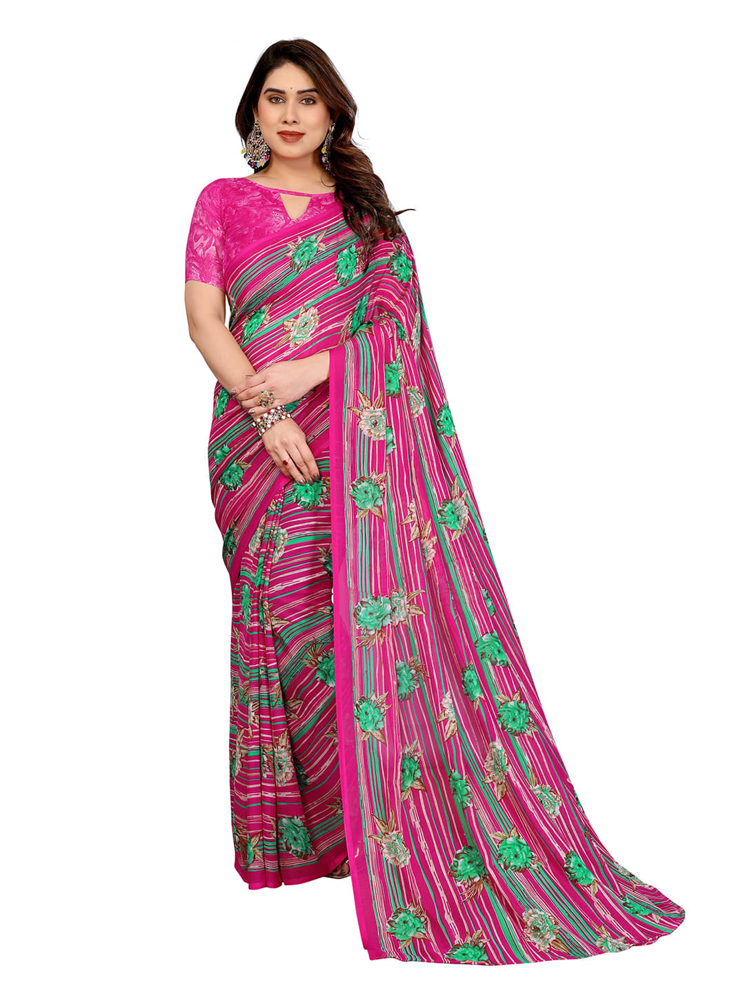 Kashvi Sarees Georgette Printed Ilkal Saree With Unstitched Blouse Piece ( Pink ) Kashvi Sarees Georgette Printed Ilkal Saree With Unstitched Blouse Piece ( Pink )