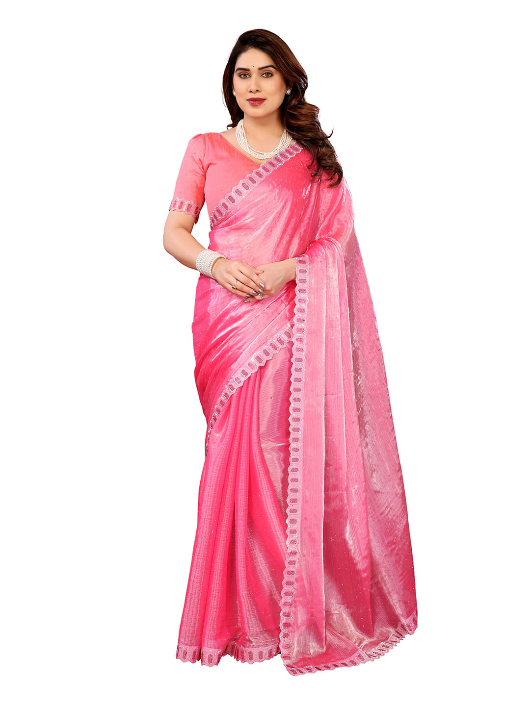 Kashvi Sarees Zimmy Choo Solid Saree With Unstitched Blouse Piece ( PINK ) Kashvi Sarees Zimmy Choo Solid Saree With Unstitched Blouse Piece ( PINK )