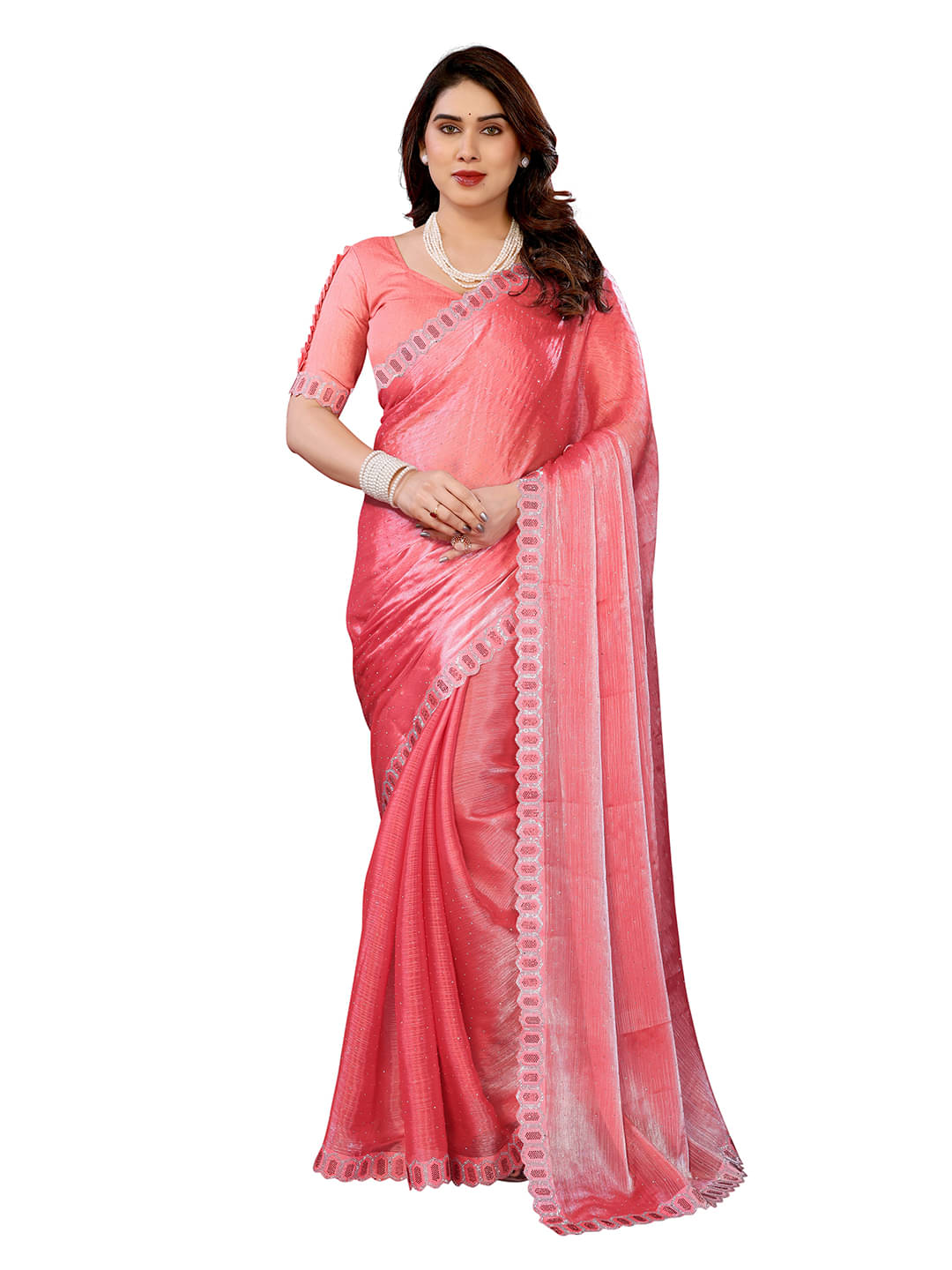     			Kashvi Sarees Zimmy Choo Solid Saree With Unstitched Blouse Piece ( PEACH )