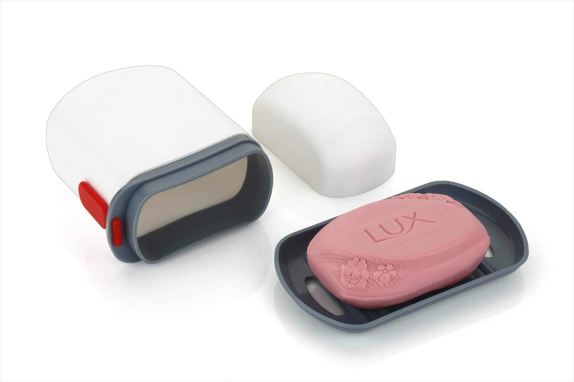     			Leakproof Travel Soap Case, Portable Plastic Soap Dish Box Cover with Draining Layer & Lid Travelling Soap Holder Bar for Bathroom Outdoor(Grey-White)