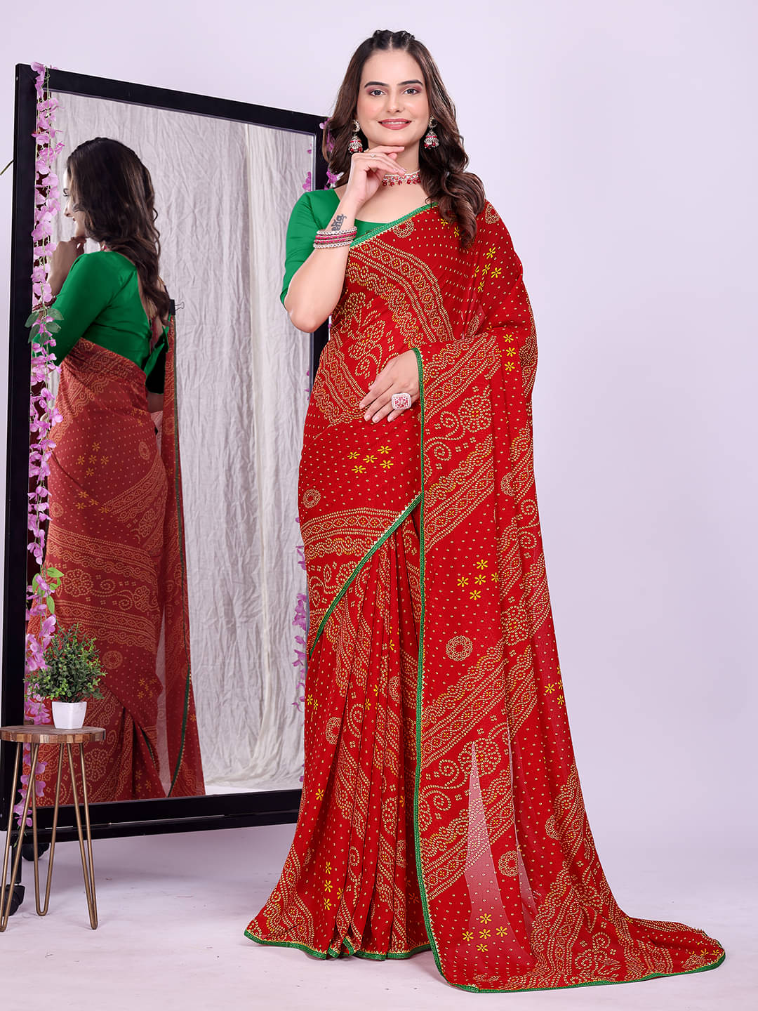     			Maayro Georgette Printed Bandhani Sarees With Unstitched Blouse Piece ( Multicolor 1 )