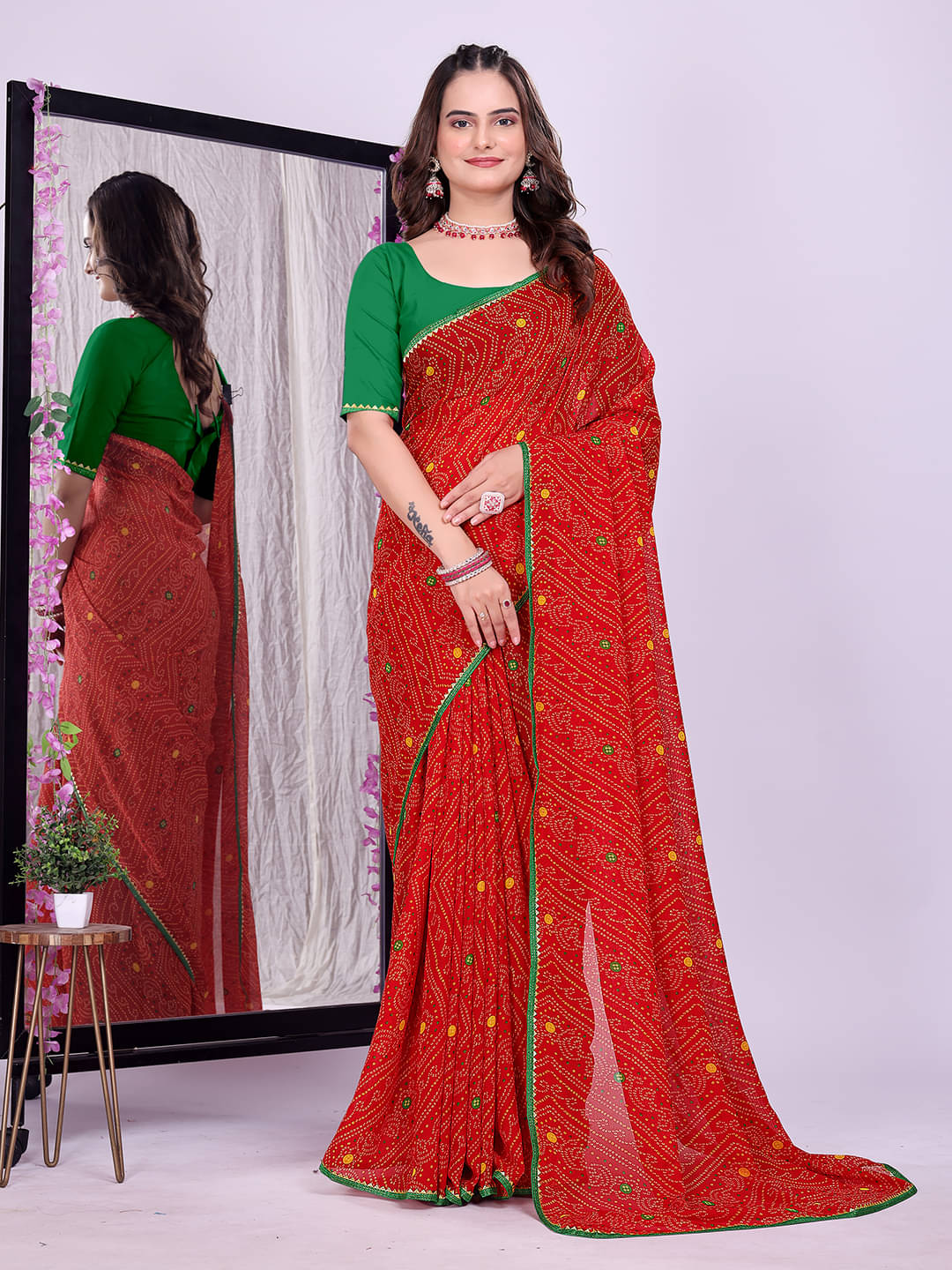     			Maayro Georgette Printed Bandhani Sarees With Unstitched Blouse Piece ( Multicolor 4 )