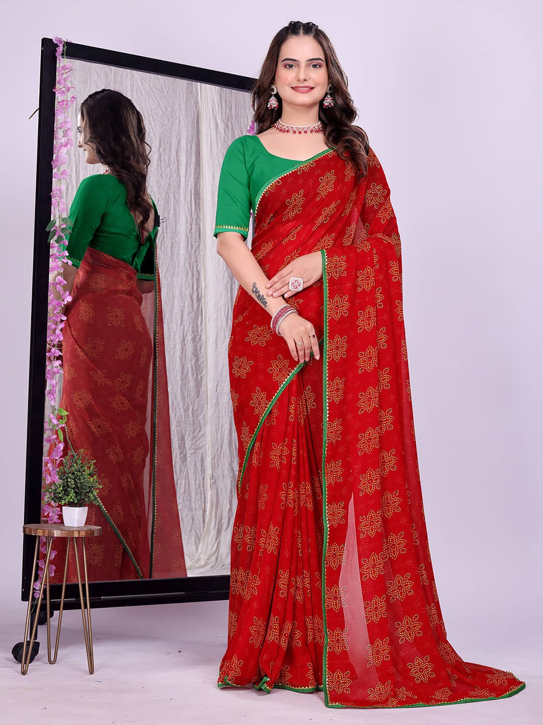 Maayro Georgette Printed Bandhani Sarees With Unstitched Blouse Piece ( Multicolor 2 ) Maayro Georgette Printed Bandhani Sarees With Unstitched Blouse Piece ( Multicolor 2 )