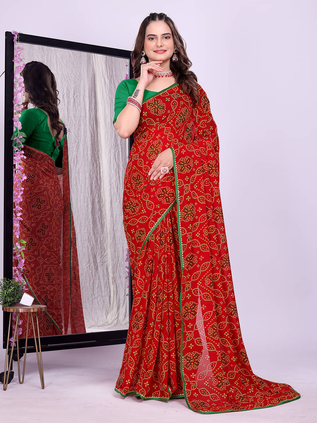 Maayro Georgette Printed Bandhani Sarees With Unstitched Blouse Piece ( Multicolor 3 ) Maayro Georgette Printed Bandhani Sarees With Unstitched Blouse Piece ( Multicolor 3 )