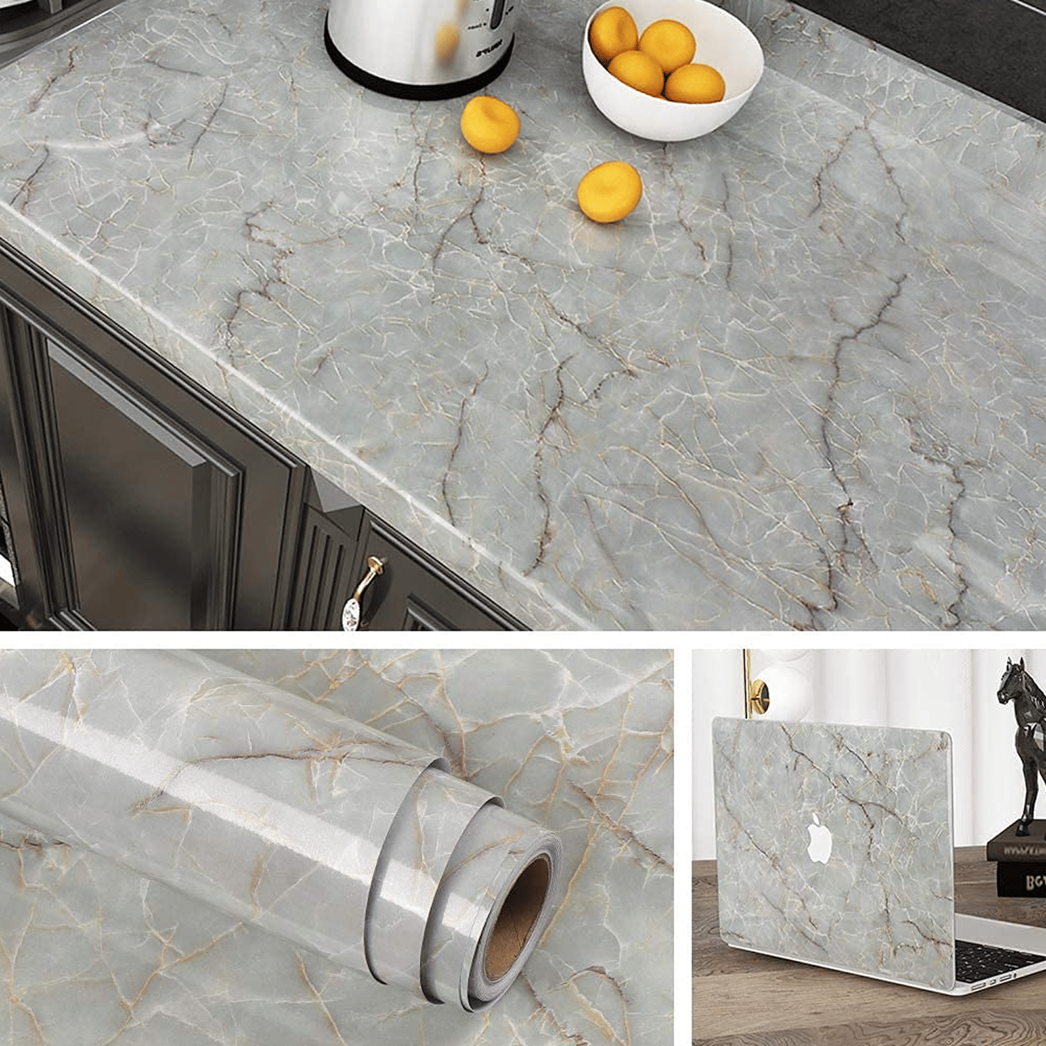     			Marble Wallpaper Granite Paper Gray/White Roll for Old Furniture Self Adhesive and Removable Cover Surfaces 200 X 60 CM Marble Paper Peel and Stick Easy to Apply (2 PCS)