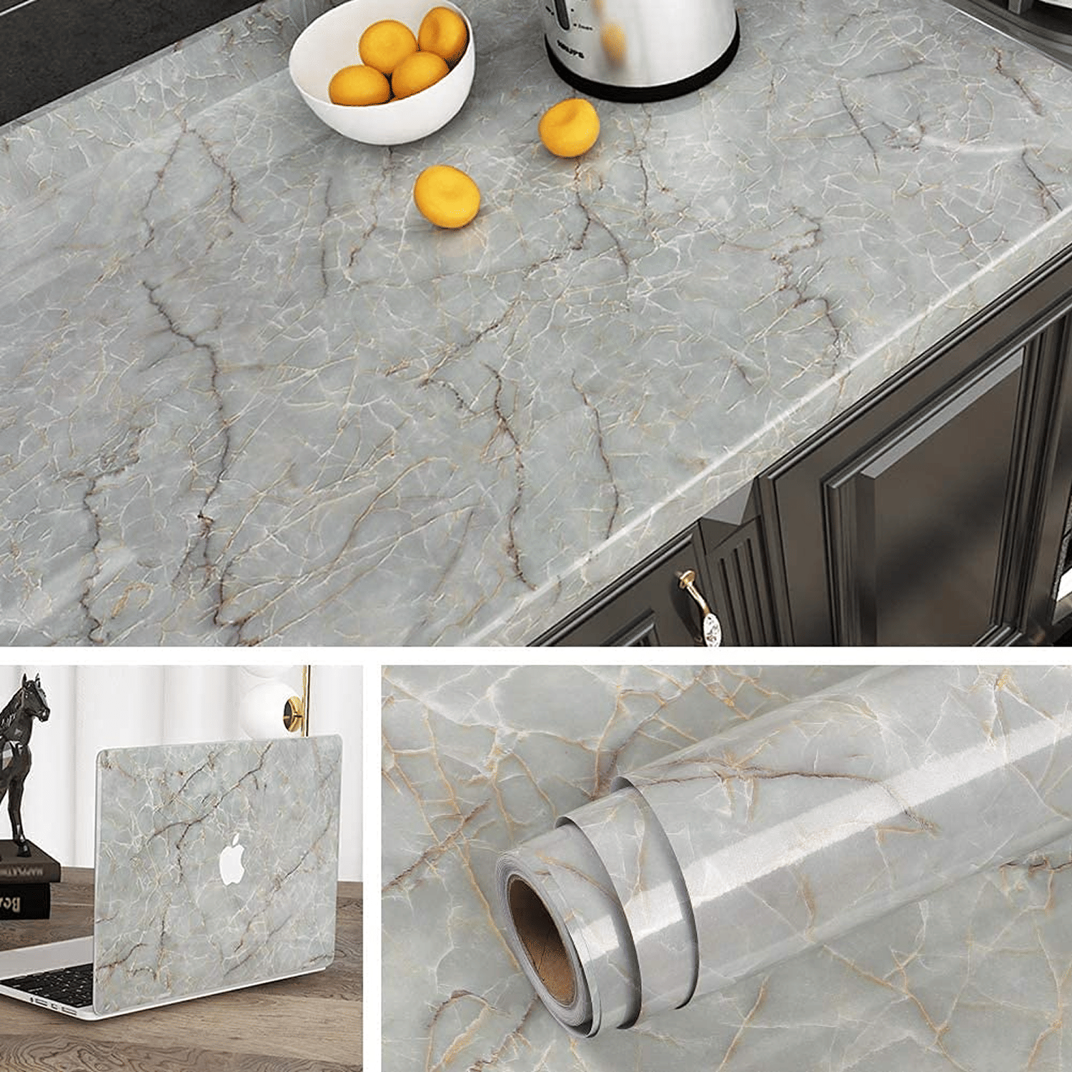     			Marble Wallpaper Granite Paper Gray/White Roll for Old Furniture Self Adhesive and Removable Cover Surfaces 200 X 60 CM Marble Paper Peel and Stick Easy to Apply (2 PCS)