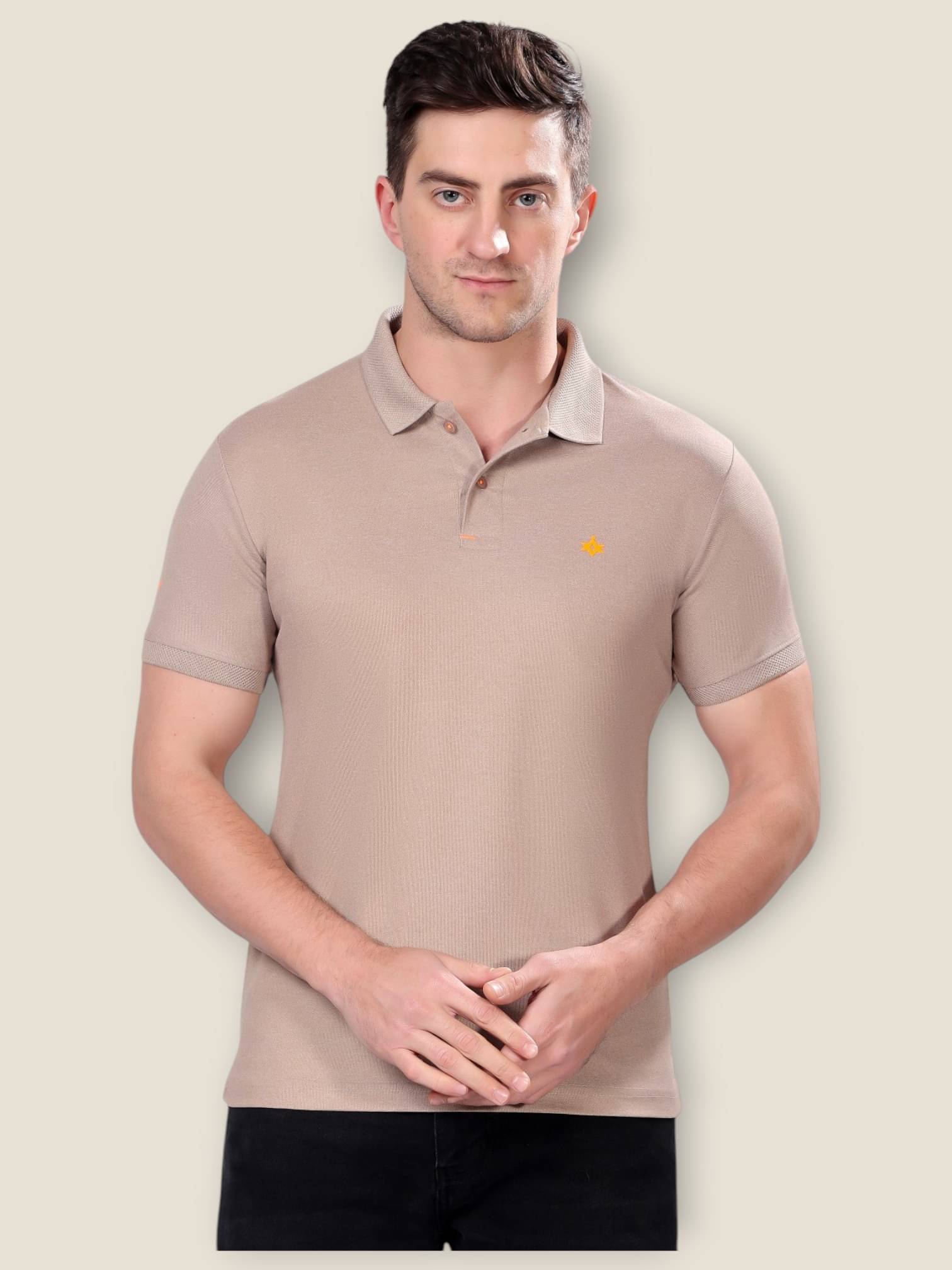 NEUVIN Men Polyester Slim Fit Solid Polo T Shirt ( Camel ) NEUVIN Men Polyester Slim Fit Solid Polo T Shirt ( Camel )