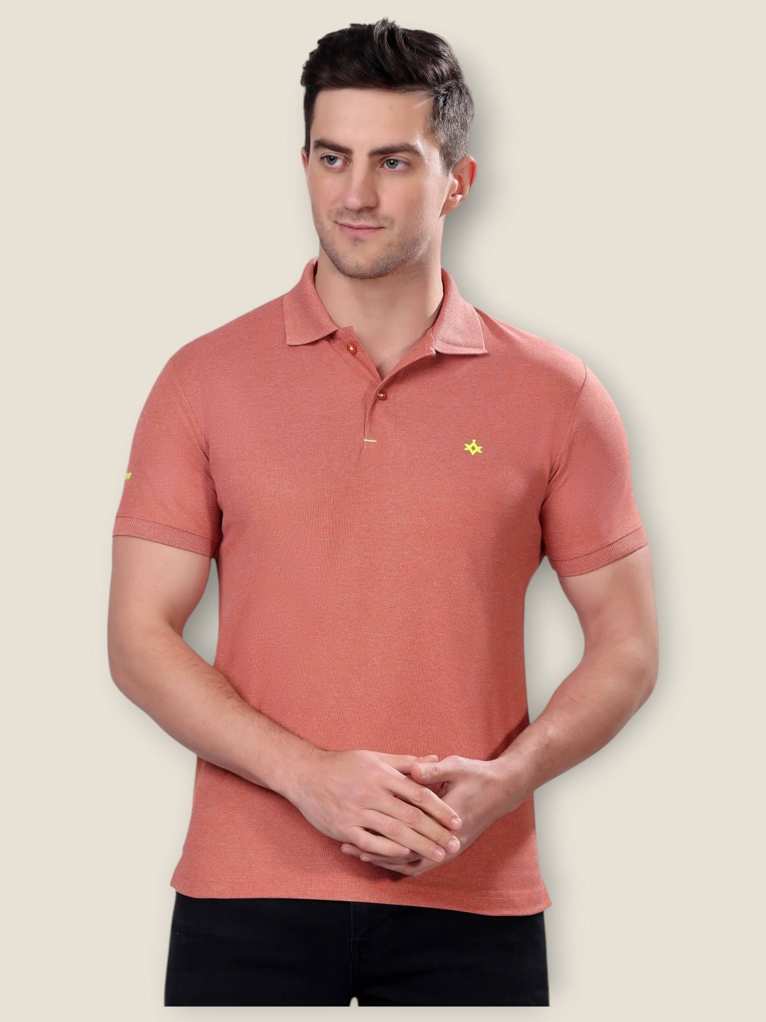 NEUVIN Men Polyester Slim Fit Solid Polo T Shirt ( Rust ) NEUVIN Men Polyester Slim Fit Solid Polo T Shirt ( Rust )