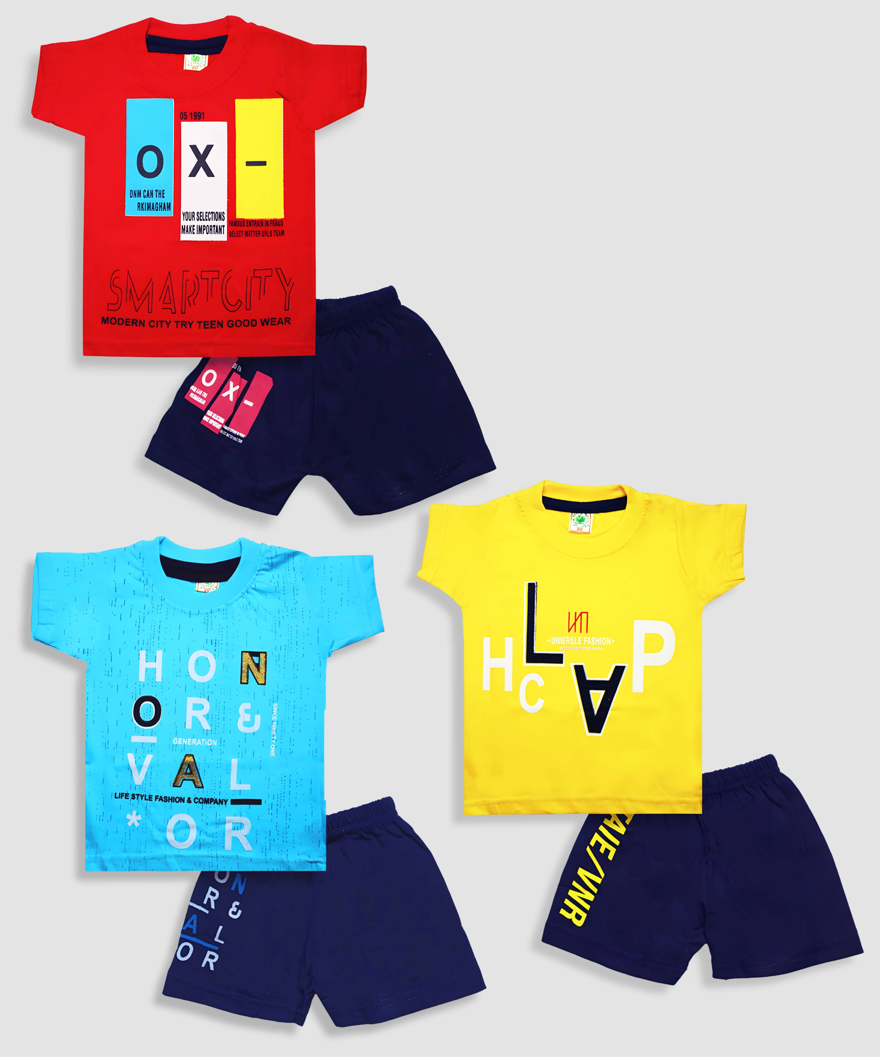 NEW TRINATH HOSIERY Pack of 3 Boys Cotton T-Shirt & Shorts Set ( Multicolor 2 )     			NEW TRINATH HOSIERY Pack of 3 Boys Cotton T-Shirt & Shorts Set ( Multicolor 2 )