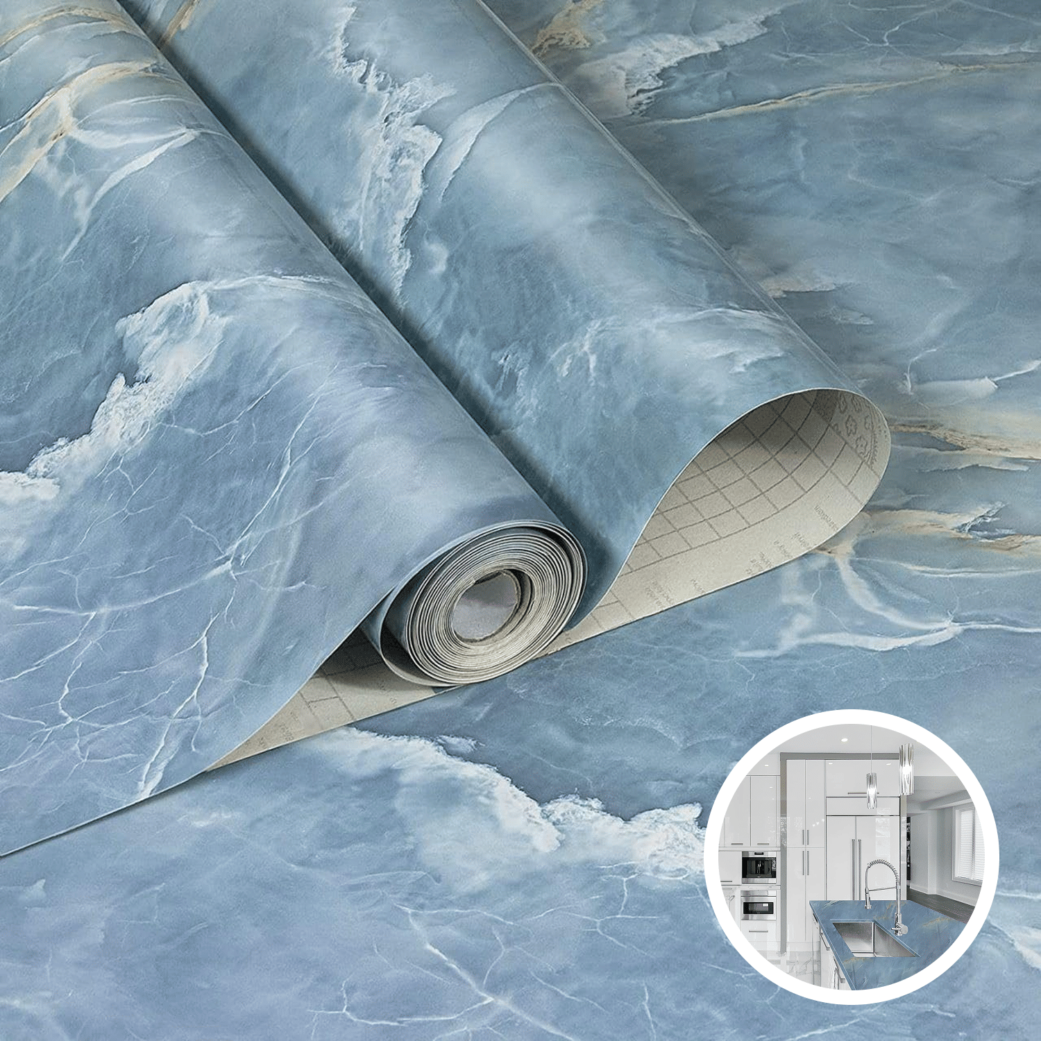    			New Vinyl Blue Marble Wallpaper DIY Peel and Stick Waterproof Wallpaper for Home Kitchen Stain-Resistant and Removable Countertop Cabinet Furniture Oil Proof Kitchen Stickers (60X200CM) (Pack Of 2)