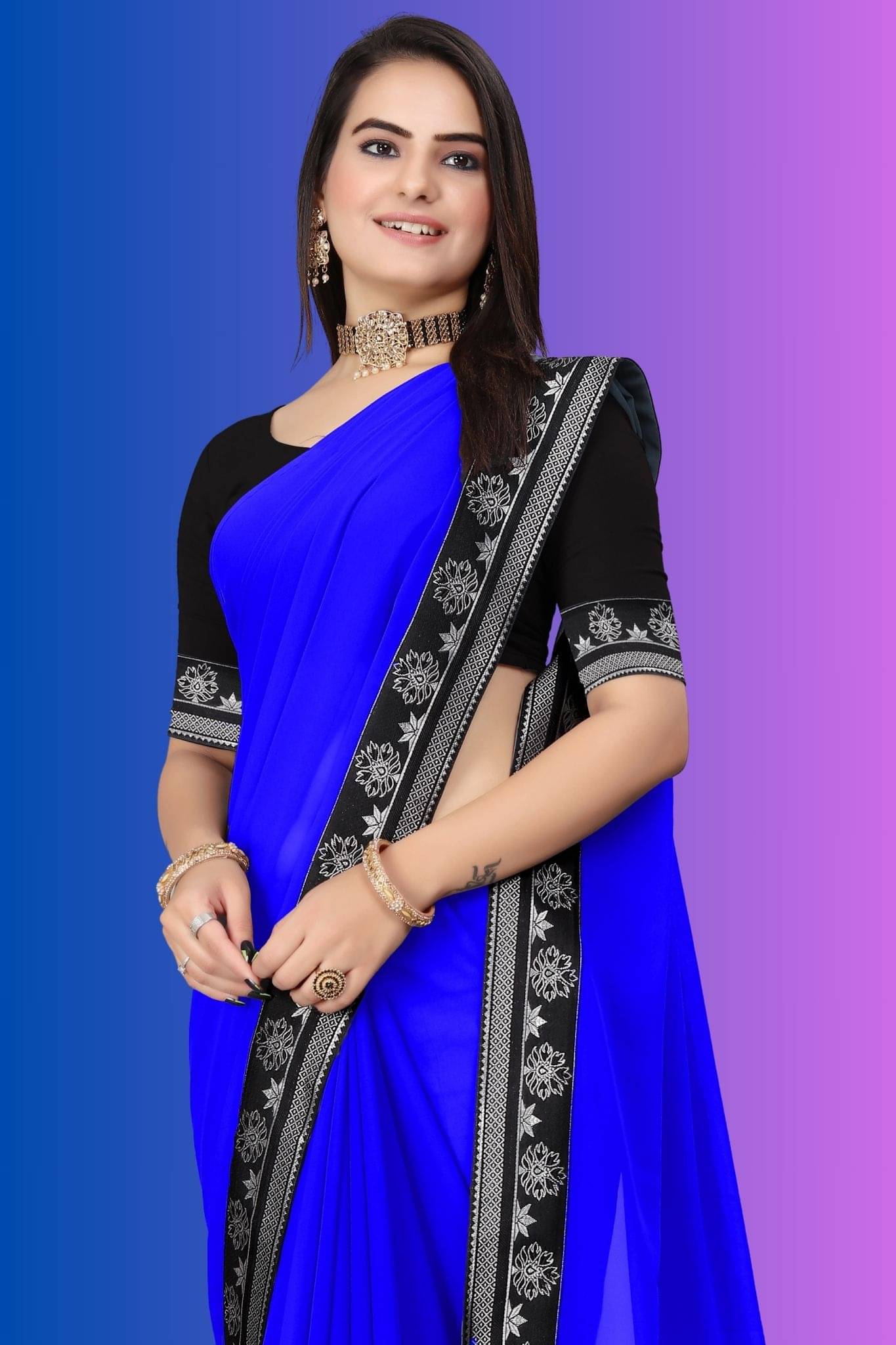 OM SAI CREATION Georgette Woven Saree With Unstitched Blouse Piece ( Blue ) OM SAI CREATION Georgette Woven Saree With Unstitched Blouse Piece ( Blue )