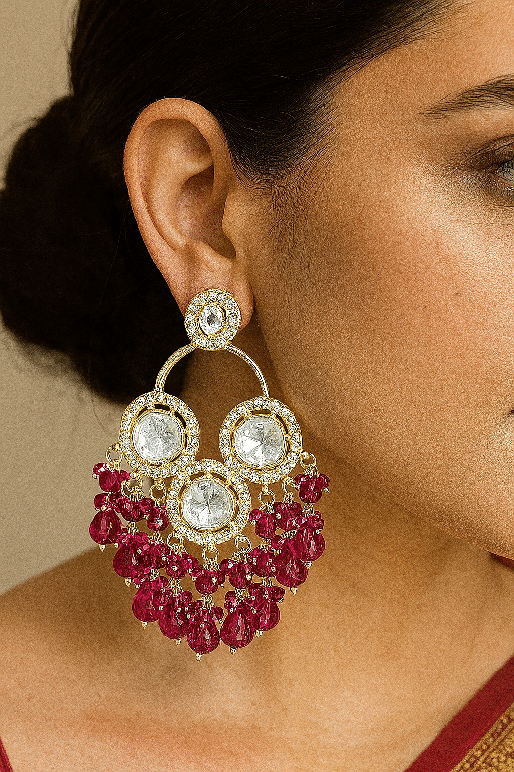    			Padmavati Bangles Pink Chandelier Earrings ( Pack of 1 )