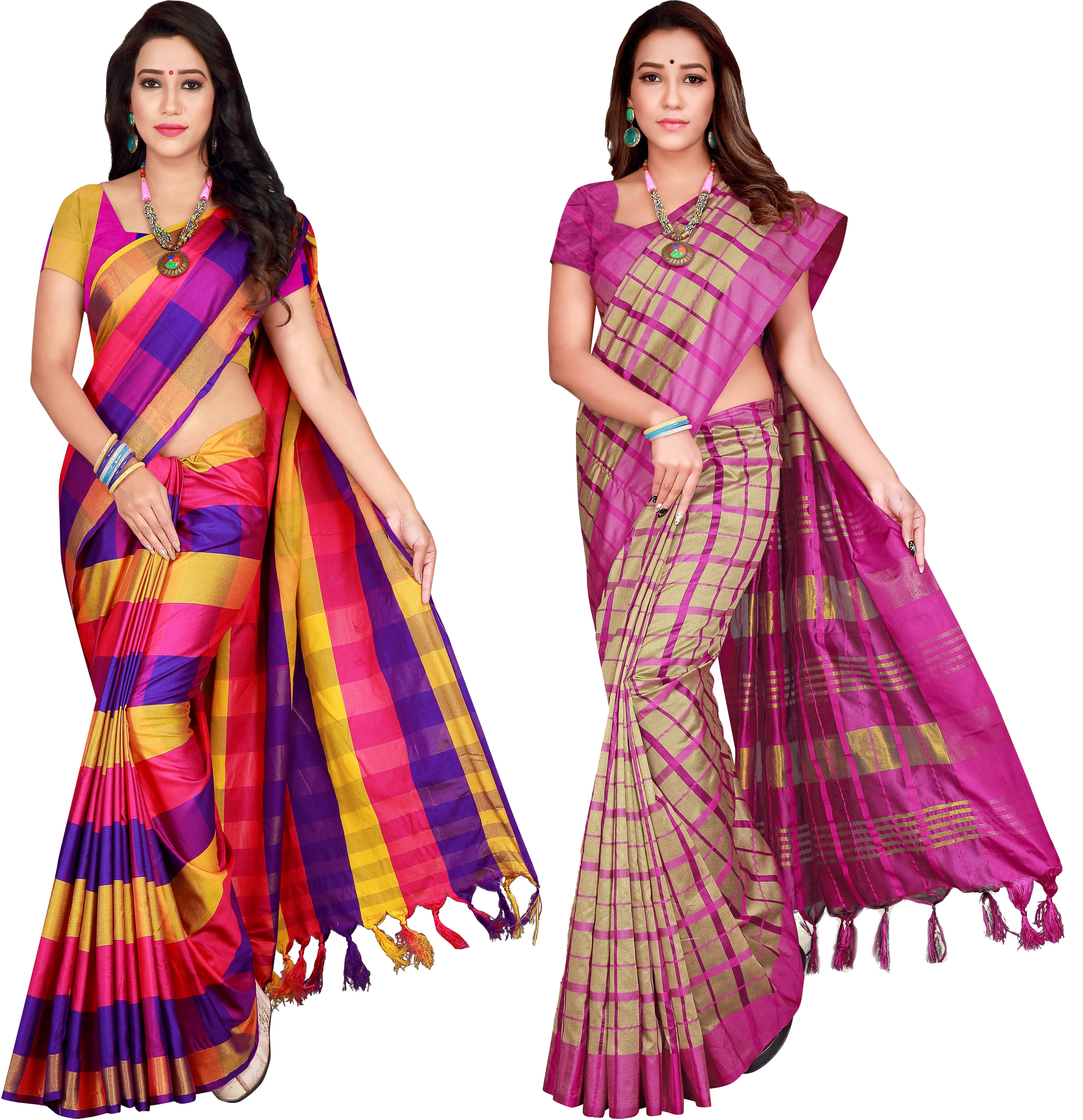 Priyansh Creation Cotton Silk Colorblock Saree With Unstitched Blouse Piece ( Multicolor )     			Priyansh Creation Cotton Silk Colorblock Saree With Unstitched Blouse Piece ( Multicolor )